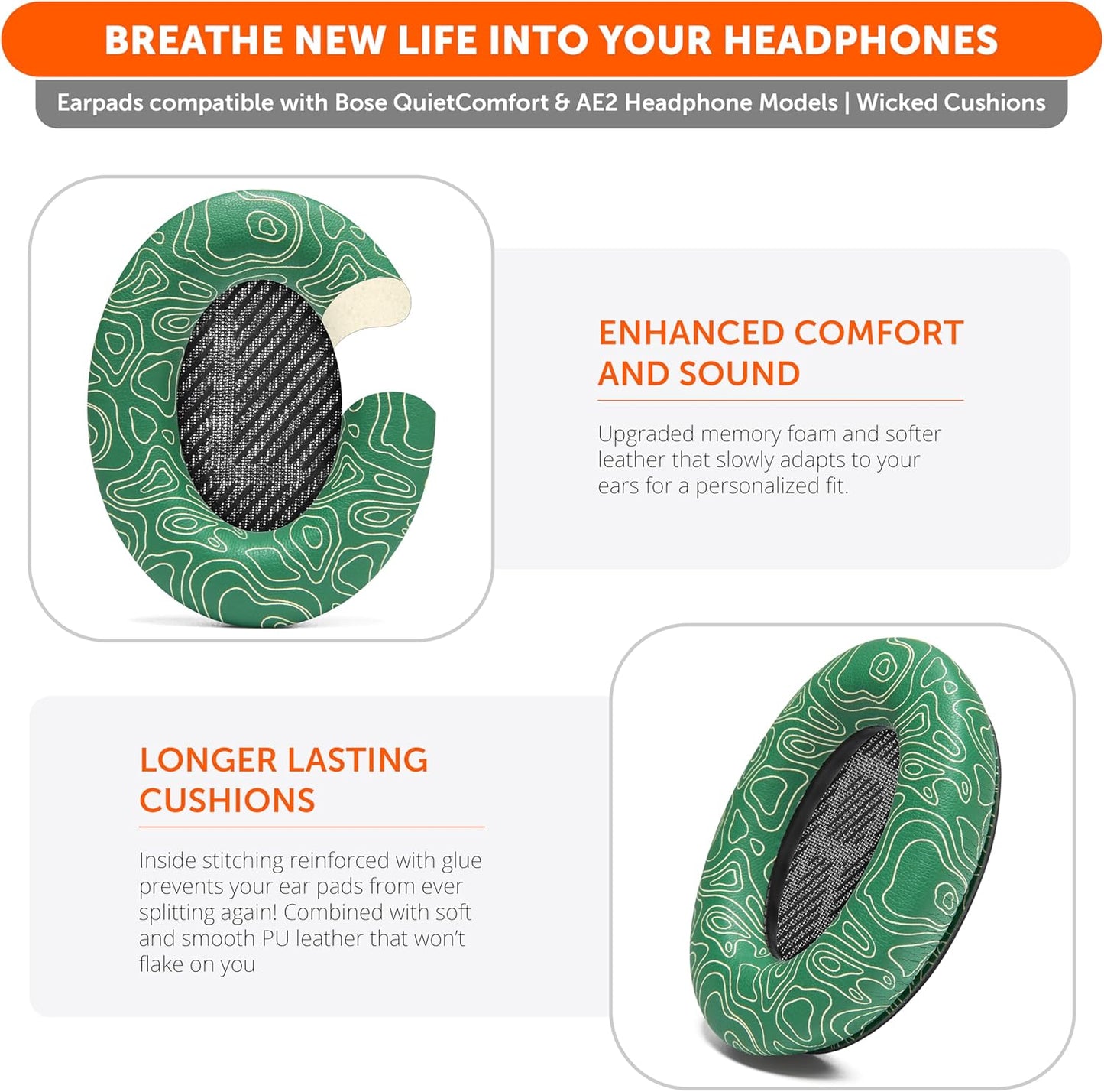 WC Wicked Cushions Upgraded Replacement Ear Pads for Bose QC35 & QC35ii (QuietComfort 35) Headphones & More - Softer Leather, Luxurious Memory Foam, Added Thickness, Extra Durability | Midnight Blue