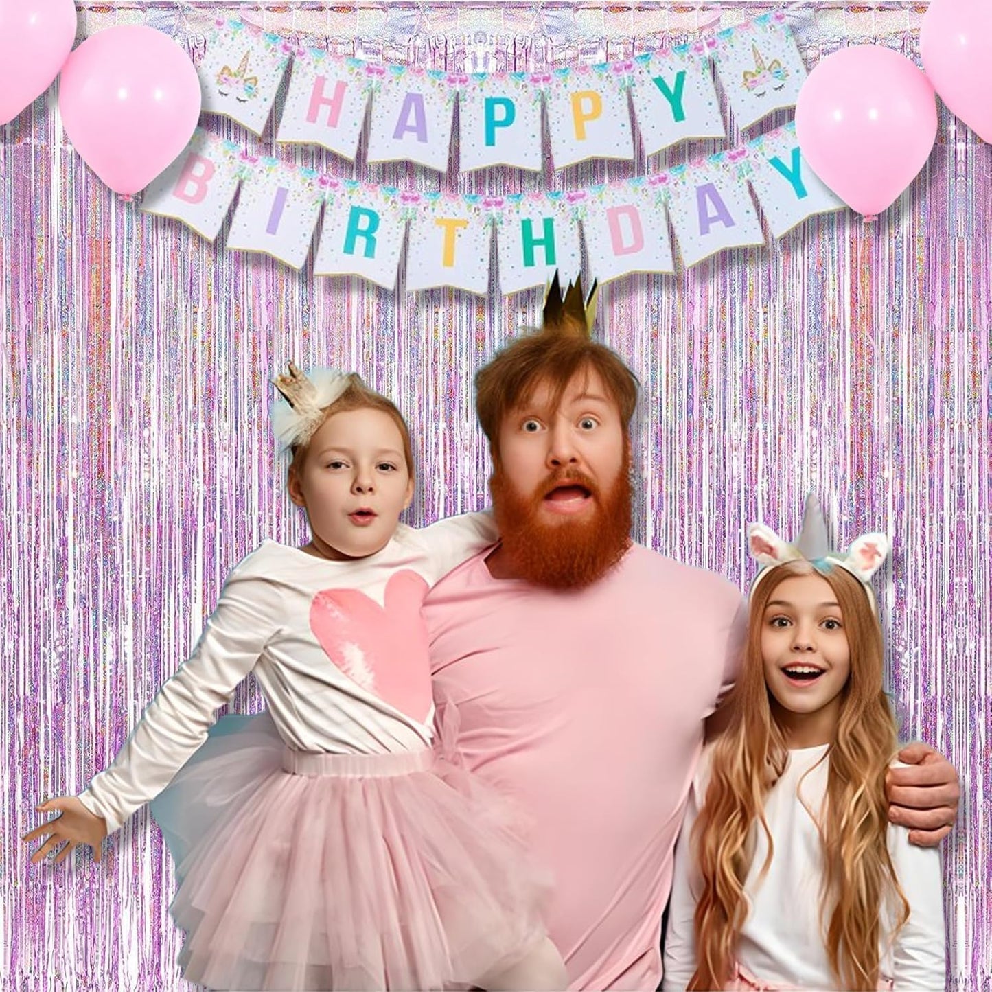 BRAVESHINE Pink Glitter Tinsel Foil Fringe Curtain - 2 Pcs 3.2x8.2 ft Metallic Party Supplies Photo Backdrop for Girl Princess Birthday Unicorn Bachelorette Butterfly Bridal Shower Party Decorations