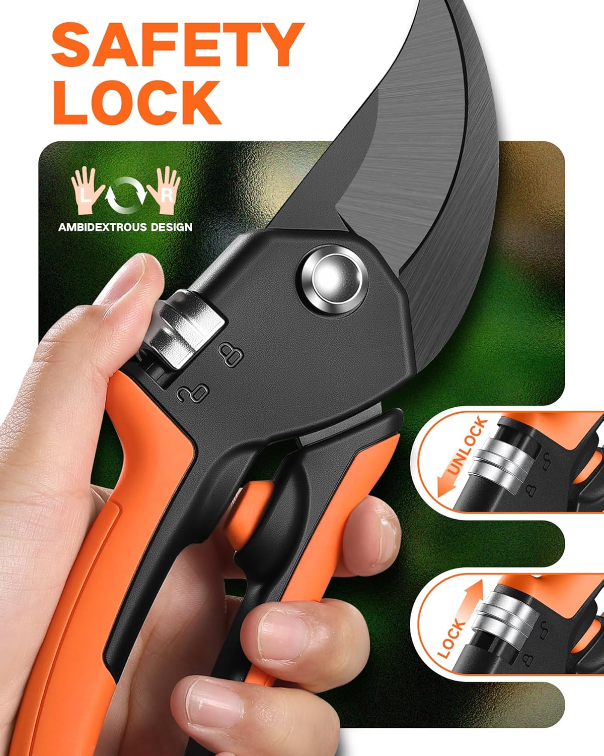 VOTREK Pruning Shears - 8.5" Heavy Duty Bypass Pruners for Gardening with Built-in Spring & SK5 Steel Blades - Ergonomic Adjustable Handle for All Hand Sizes, Garden Clipper Plant Scissors for Branch