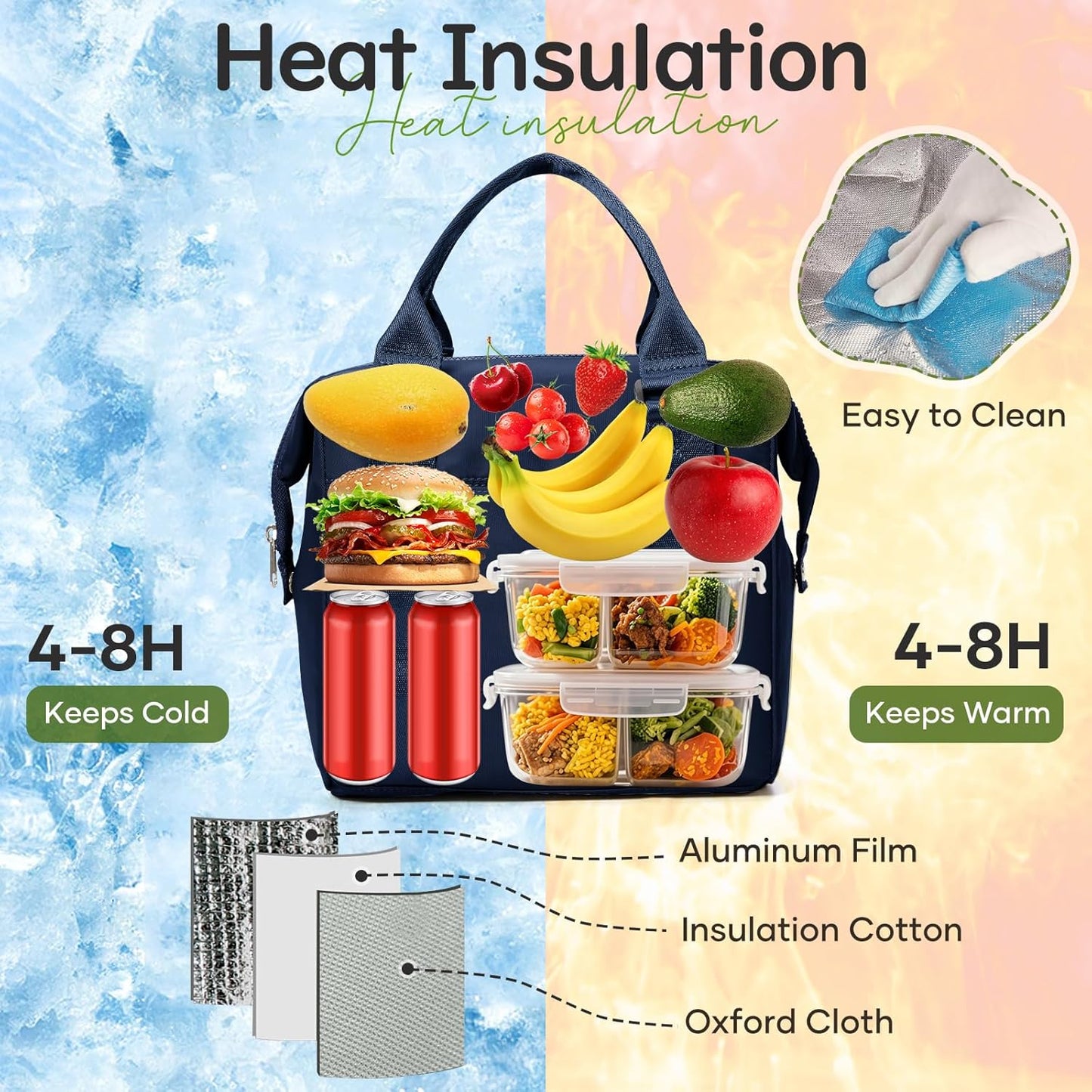 Lunch Bag Insulated Lunch Box Leakproof Lunch Tote Bags for Women Men,Portable Thermal Cooler Bag Lunch Containers with Shoulder Strap for Work, Family, Picnic, School, Outdoor,BBQ C2-Pinkpurple
