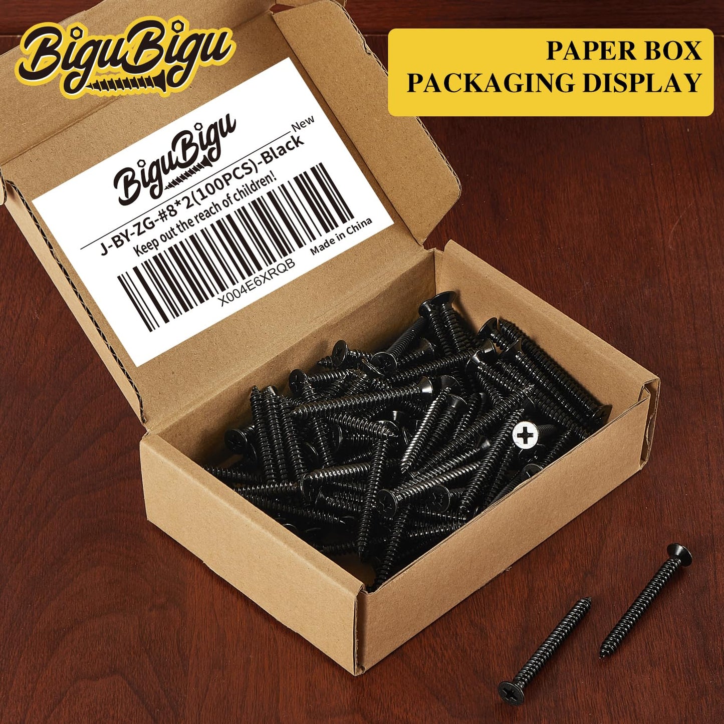 #4 * 2" Wood Screws, Flat Head Phillips Black Stainless Steel, 100Pcs Corrosion Resistant for Wood, Drywall Applications, and Outdoor Use