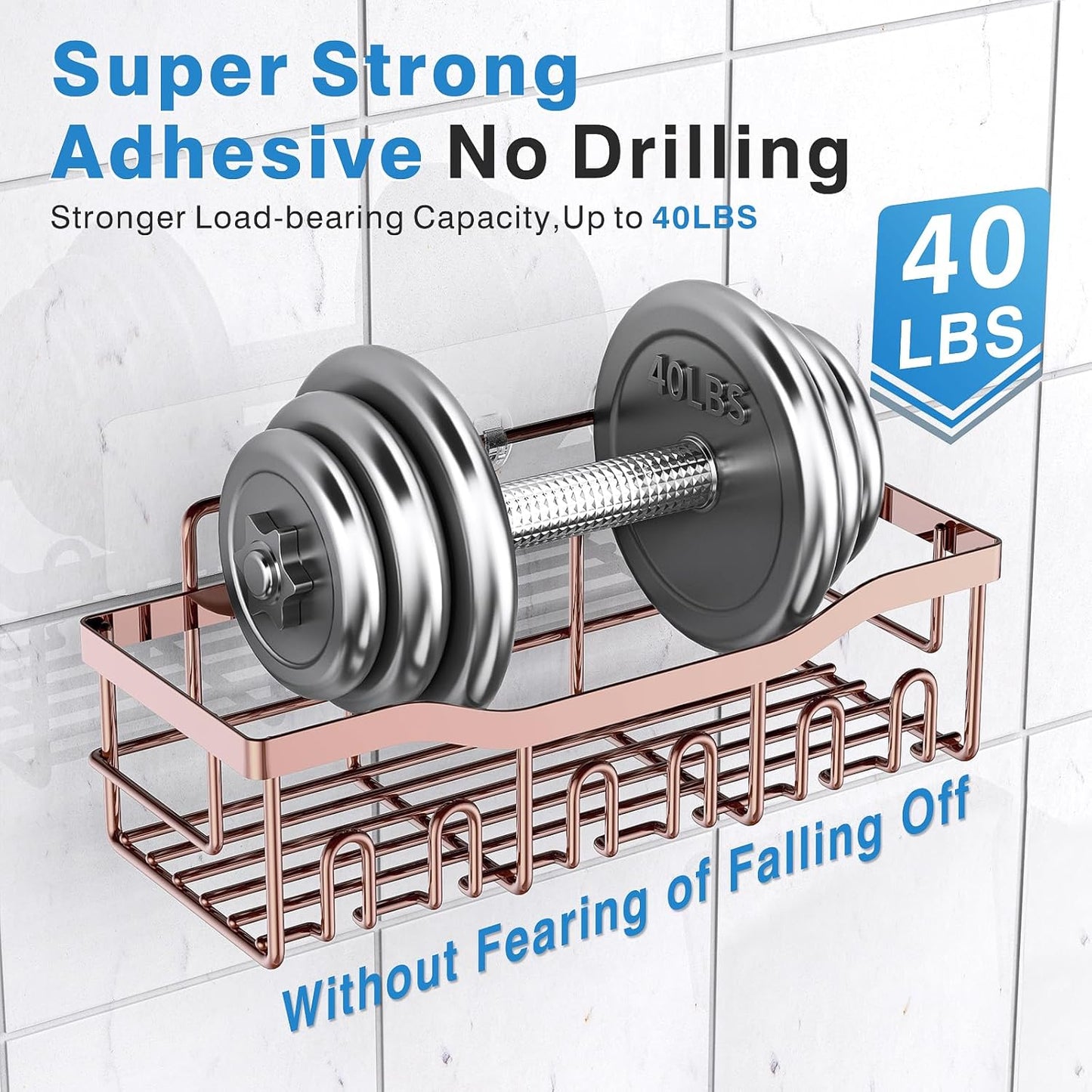 EUDELE 5-Pack Rustproof Stainless Steel Shower Caddy – No Drill Adhesive Bathroom Organizer with Large Capacity, Spacious Shower Shelves for Inside Shower, Kitchen & Home Decor Storage - PuriLite
