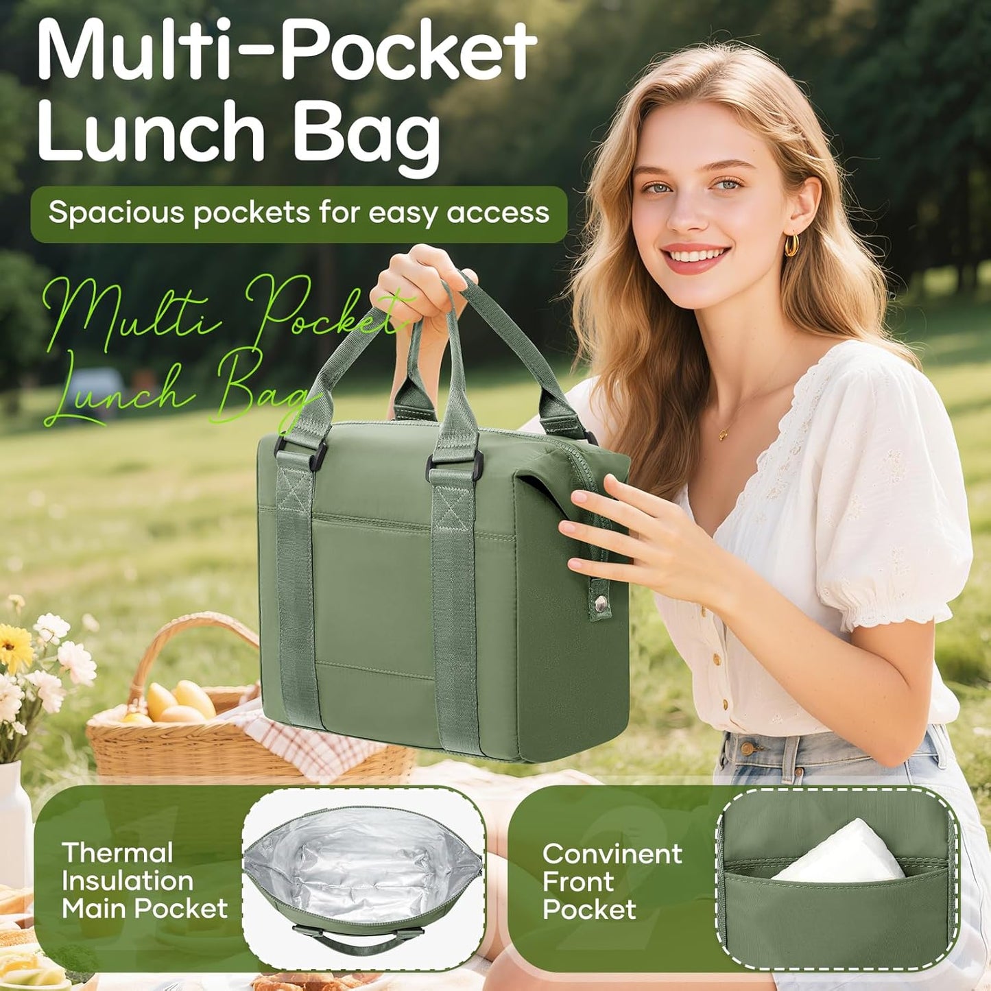 Lunch Bag Insulated Lunch Box Leakproof Lunch Tote Bags for Women Men,Portable Thermal Cooler Bag Lunch Containers with Shoulder Strap for Work, Family, Picnic, School, Outdoor,BBQ C2-Pinkpurple