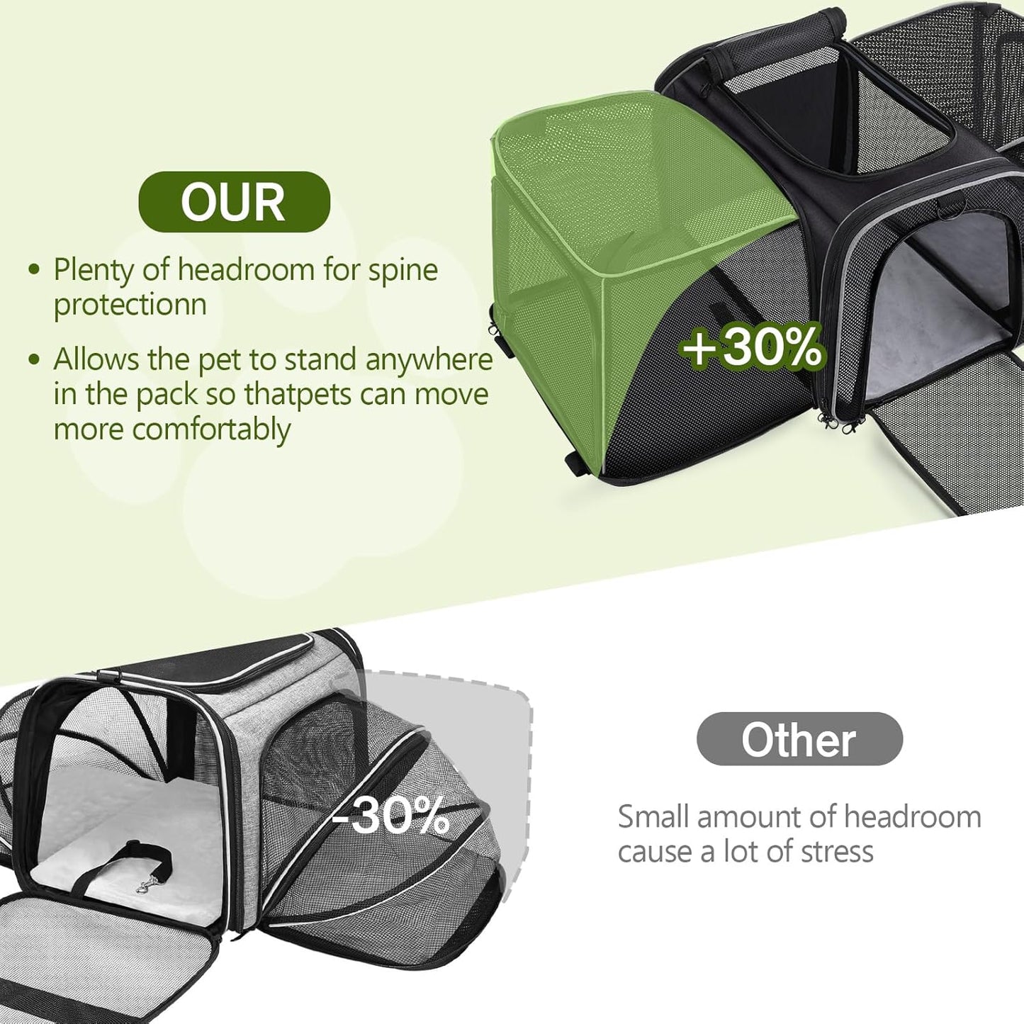 Pecute Cat Carrier Expandable 47x34x33cm, Dog Carrier Foldable, Pet Carrier with Breathable Mesh for Small to Medium Cats and Dogs, Used for Traveling, Camping, Going to The Vet Gray