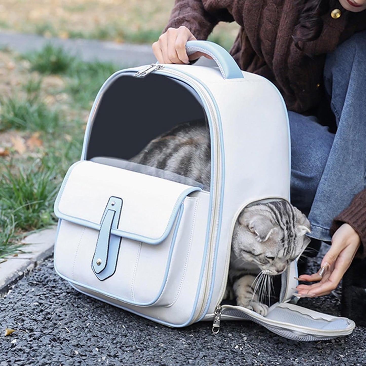 Cat Carrier Cat Backpack Carrier, Large Pet Carrier, Dog and Small Pet, Breathable Cat Bag Carrier Used in Car, Hiking, Cycling Travel