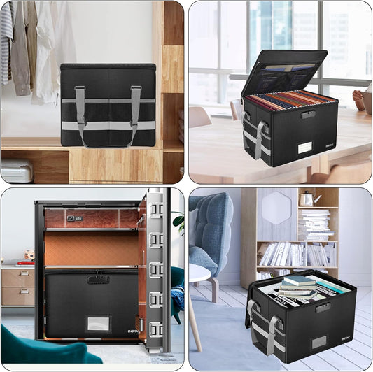 ENGPOW Fireproof File Box with Lock – Anti-Static, Water-Resistant, Collapsible Document Organizer for Letter & Legal Files, Portable Home & Office Safe - PuriLite