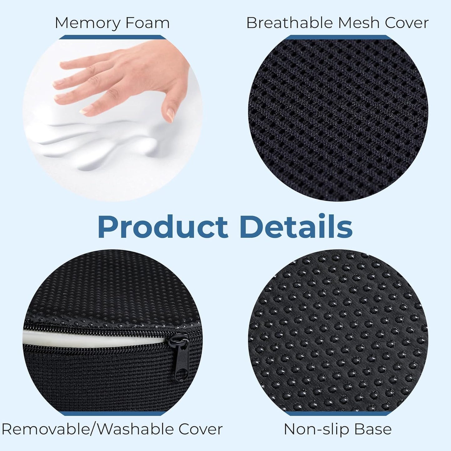 5 STARS UNITED Seat Cushion for Desk Chair - Tailbone, Coccyx Sciatica Pain Relief - Wheelchair Cushions, Black Mesh