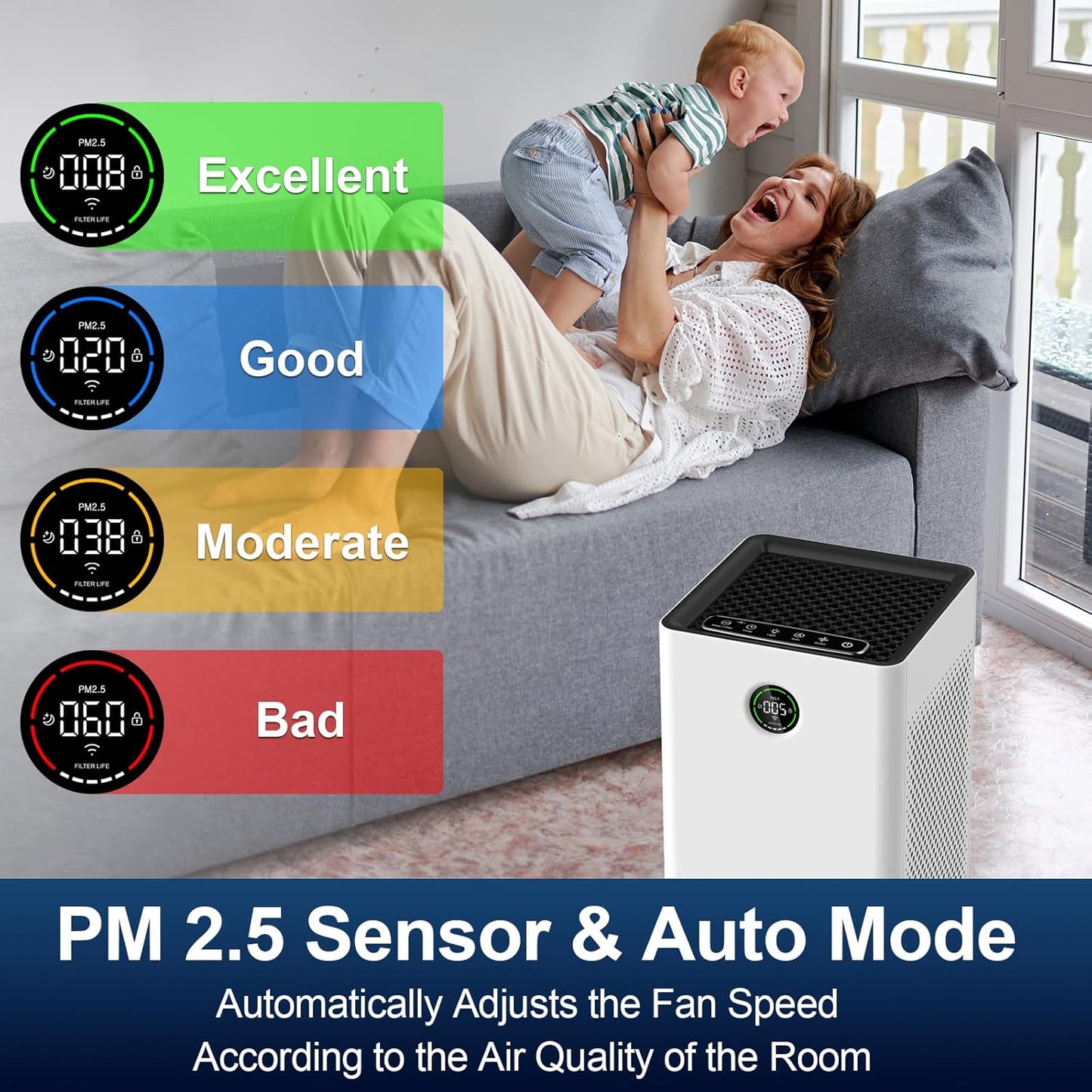 Jafända Air Purifiers for Home Large Room,Smart WiFi and Alexa Control, H13 True HEPA Filter Air Cleaner with Activated Carbon,22db, 1190 sq.ft, Remove Dust Pollen Smoke Odors