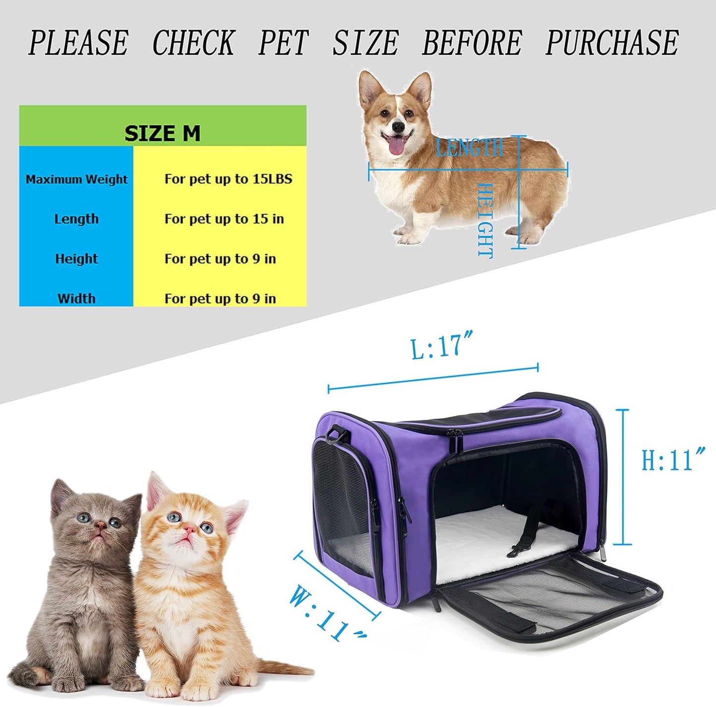 NextFri Soft Sided Carrier for Cats Dogs,TSA Airline Approved Collapsible Travel Pet Carrier (Magenta, Medium)