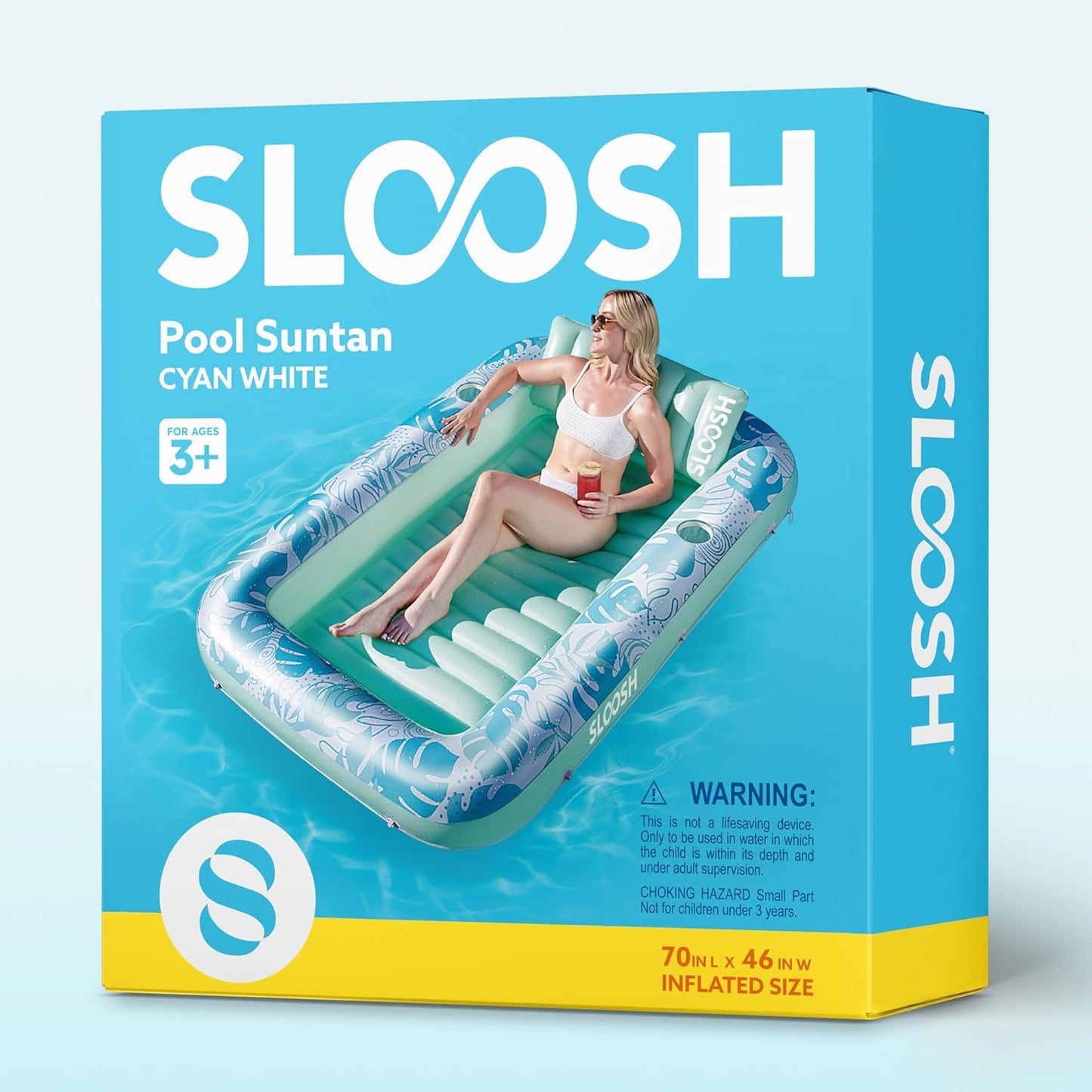 Sloosh Inflatable Tanning Pool Lounger Float-XL, 85" x 57" Extra Large Suntan Sun Tan tub for Adults, Bed Blow up, Raft Lounge Floatie, XL-Blue