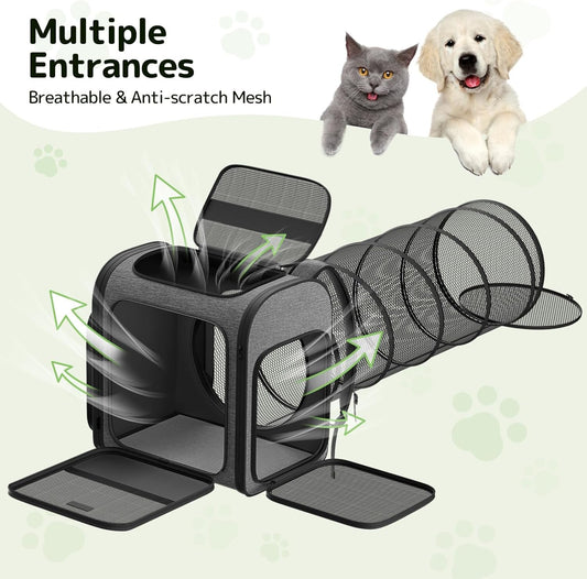 Cat Carrier Backpacks Pawtners Expandable Cat Backpack with Breathable Mesh, Pet Carrier Backpack for Cats Small Dogs Puppies Up to 25 LBS, Dog Carrier Backpack for Travel Hiking Camping Outdoor - PuriLite