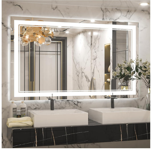Keonjinn 40 x 24 Inch LED Mirror, Bathroom Mirror with Lights, LED Vanity Mirror, Wall Mounted Anti-Fog Dimmable Lighted Makeup Mirror for Bedroom, IP54 Waterproof (Horizontal/Vertical) - PuriLite