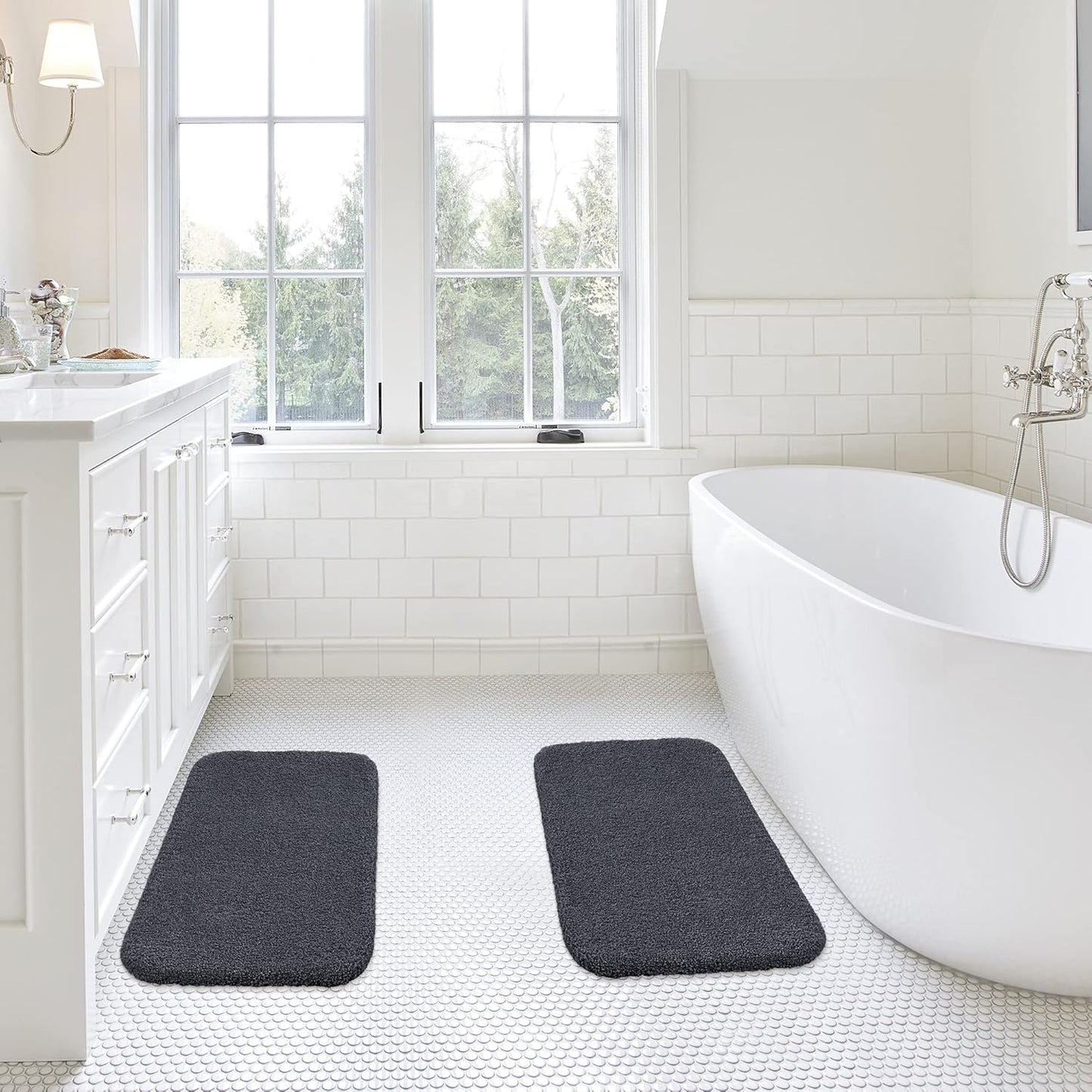 Bathroom Rugs Set 2 Pieces - Bath Rugs Ultra Soft Absorbent Non-Slip Fluffy Thick Microfiber Cozy Bath Mats Set for Tub Shower Bathroom Floors Accessories, 20"x32" & 16"x24" Set of 2 (Beige)