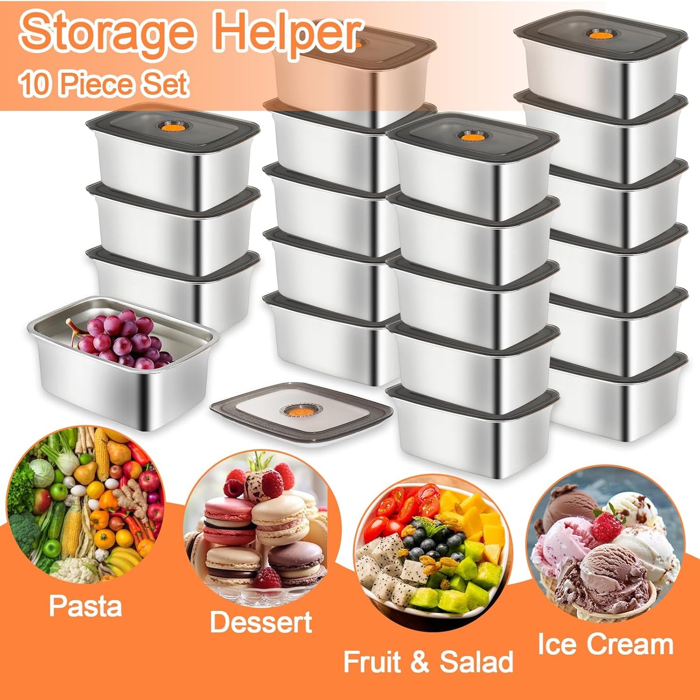 10 Pack Stainless Steel Food Storage Containers with Leak-Proof Lids, 50 oz / 1500 ml Airtight Bento Lunch Box Metal Meal Prep Container Stackable & Reusable for Fruit Snack Leftovers Freezer Safe