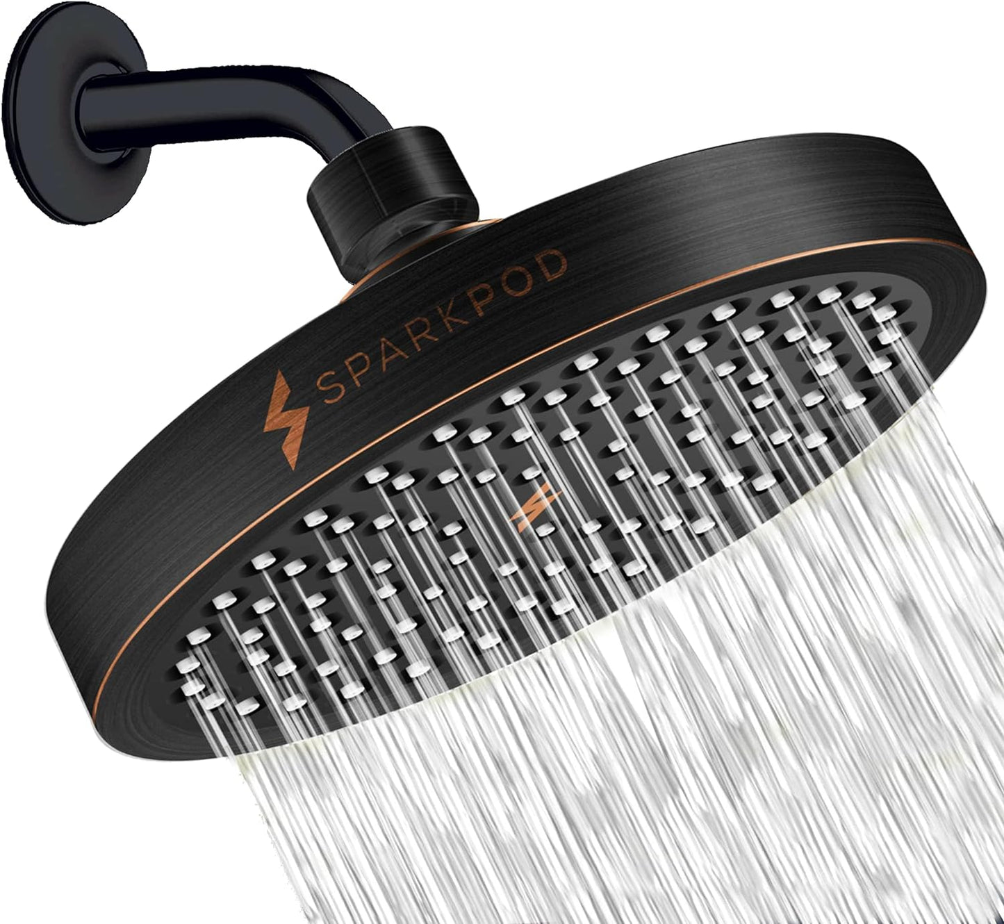 SparkPod Shower Head - High Pressure Rain - Premium Quality Luxury Design - 1-Min Install - Easy Clean Adjustable Replacement for Your Bathroom Shower Heads (Luxury Polished Chrome, 6 Inch Round)