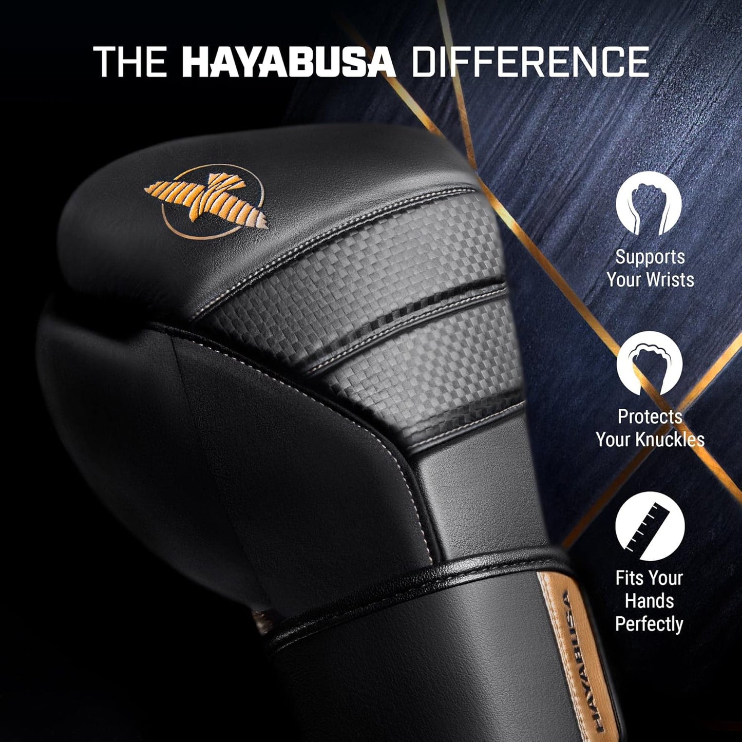 Hayabusa T3 Boxing Gloves for Men and Women Wrist and Knuckle Protection, Dual-X Hook and Loop Closure, Splinted Wrist Support, 5 Layer Foam Knuckle Padding