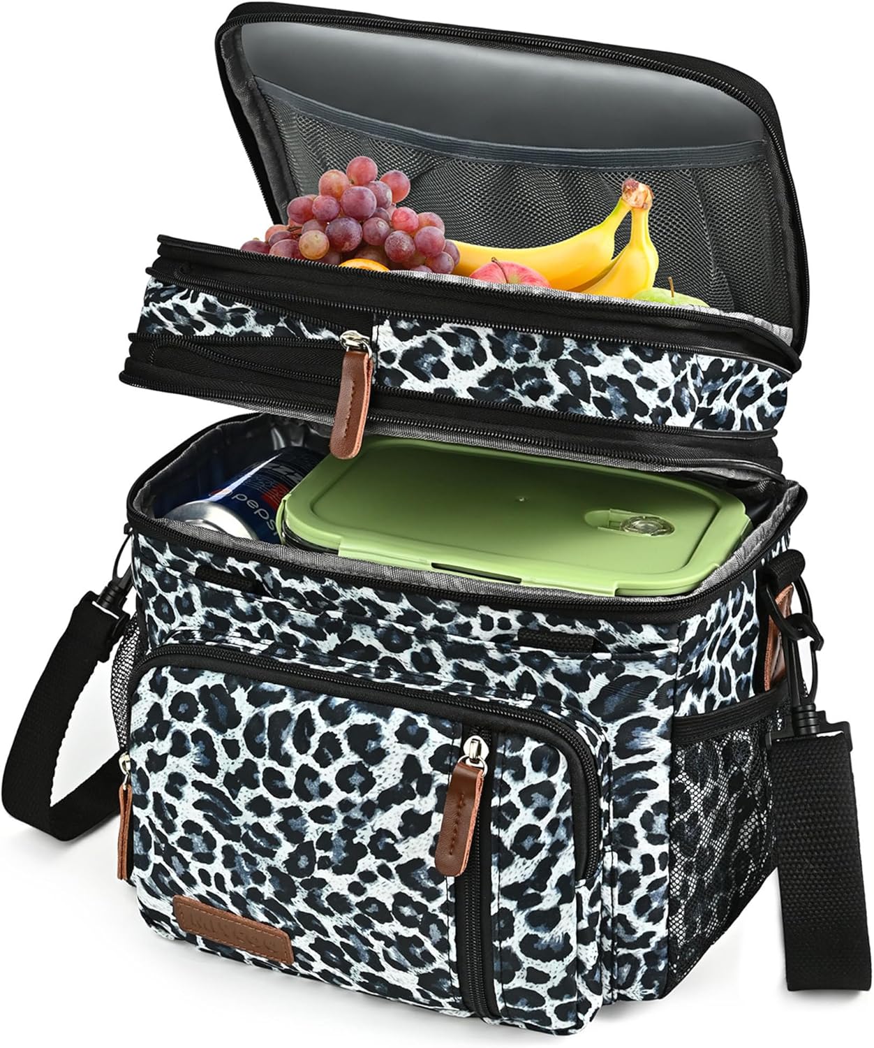 Lunch Bag for Women Men Double Deck Lunch Box - Leakproof Insulated Soft Large Lunch Cooler Bag, MIYCOO (Black,15L)