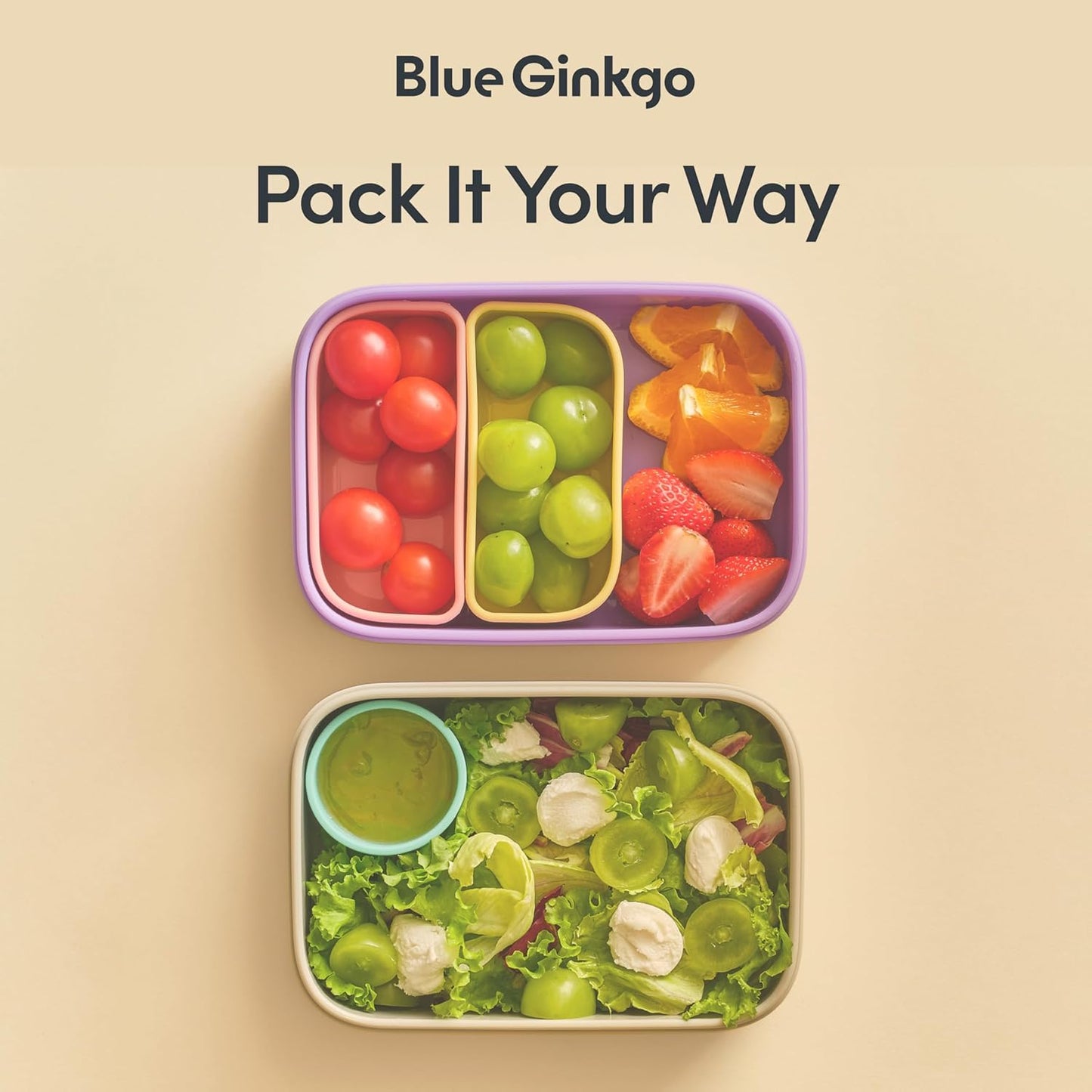 Blue Ginkgo Kids Silicone Lunch Box Set – Durable Heavy-Duty Silicone Bento Box, Microwave, Freezer, Dishwasher Safe – Airtight, BPA Free (Made in Korea, Coral)