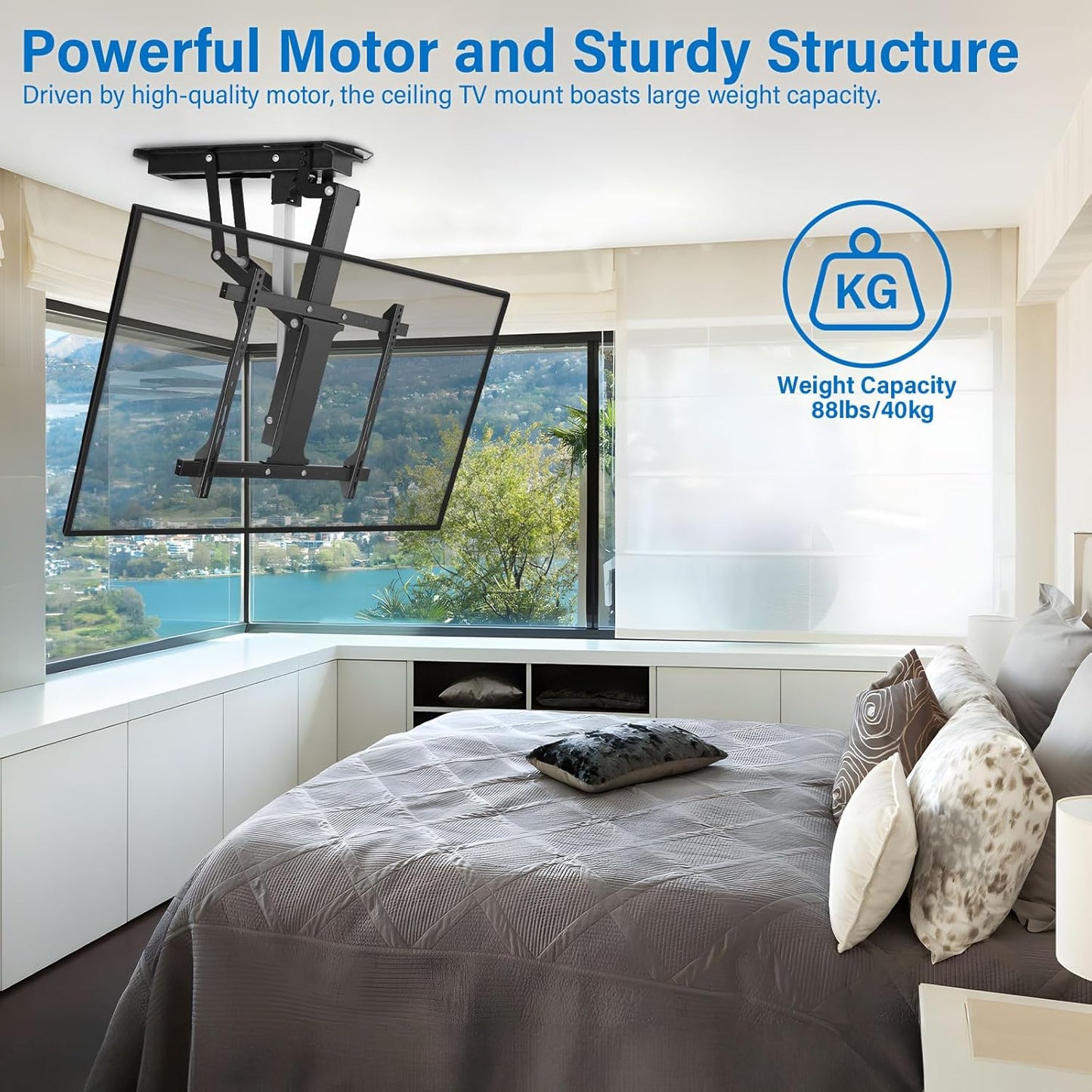 TOPSKY Electric Adjustable Ceiling TV Mount with Remote, Motorized Flip Down Pitched Roof TV Mount for 32 to 70 Inch Flat and Curved Screen TVs (Black)