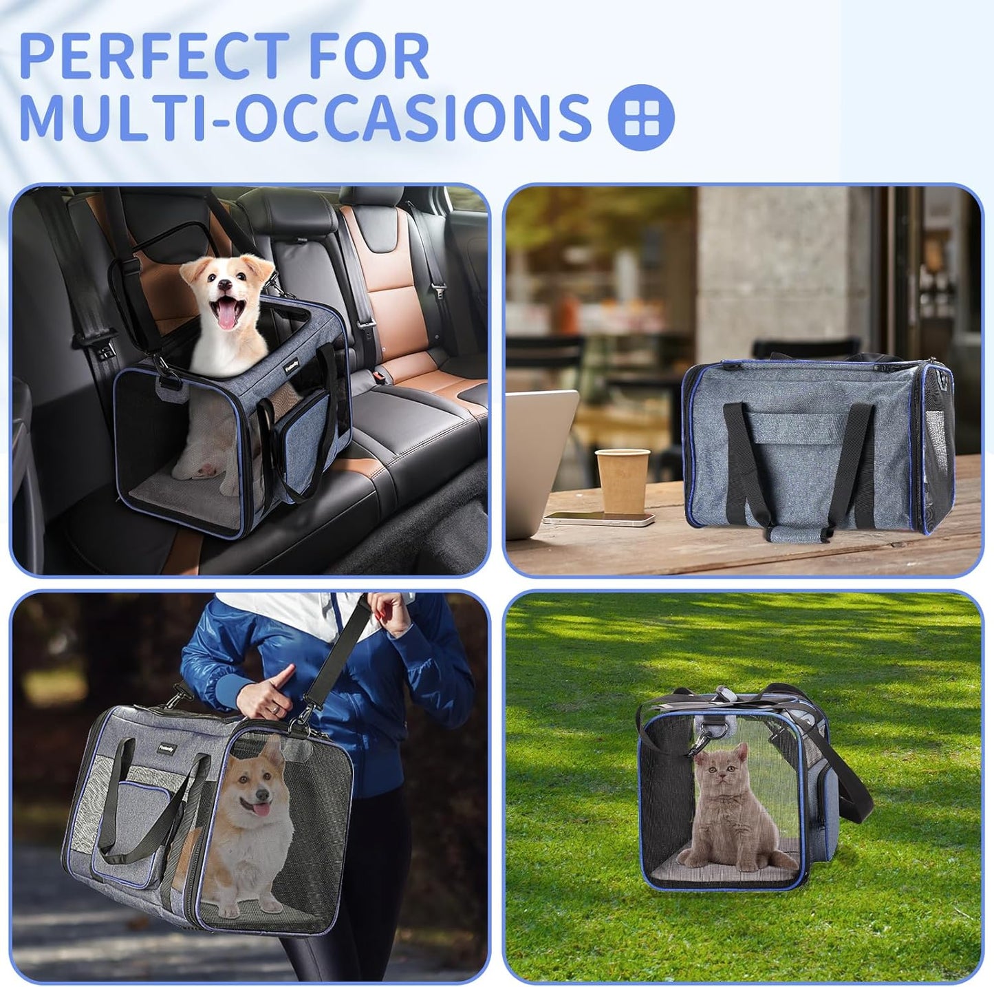 Fostanfly Cat Carriers for Large Cats 25 lbs, Dog Carriers for Small Dogs, Pet Bag for Medium Puppy Under 25lbs Travel Bag with Big Pocket,4 Ventilated Windows, 3 Doors