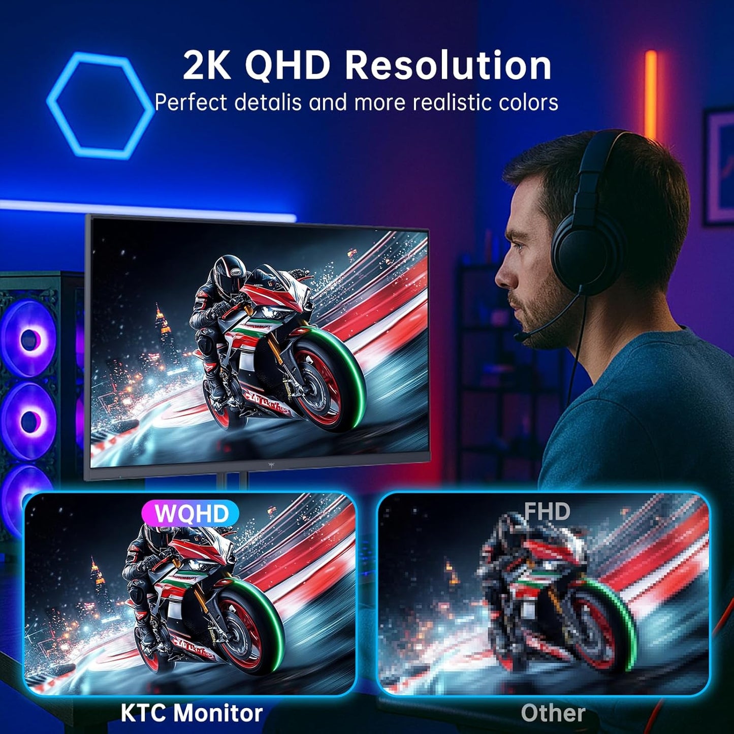 KTC 32 Inch 2K Computer Monitor, IPS 1440p Monitor with Ultra-Thin Bezels, HDR10, Freesync/G-sync, HDMI/DP Ports, Tilt Adjustable, Eyecare, Ideal for Business, Office, and Casual Gaming