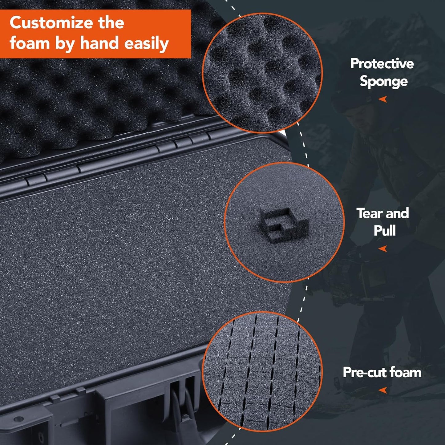 Lykus HC-4410 Waterproof Hard Case with Customizable Foam Insert, Interior Size 17.32x11.42x4.72 in, Suitable for up to 16" Laptop,Starlink Mini,Keyboard,Drill,Audio Mixer,mic,Flashlight,and More