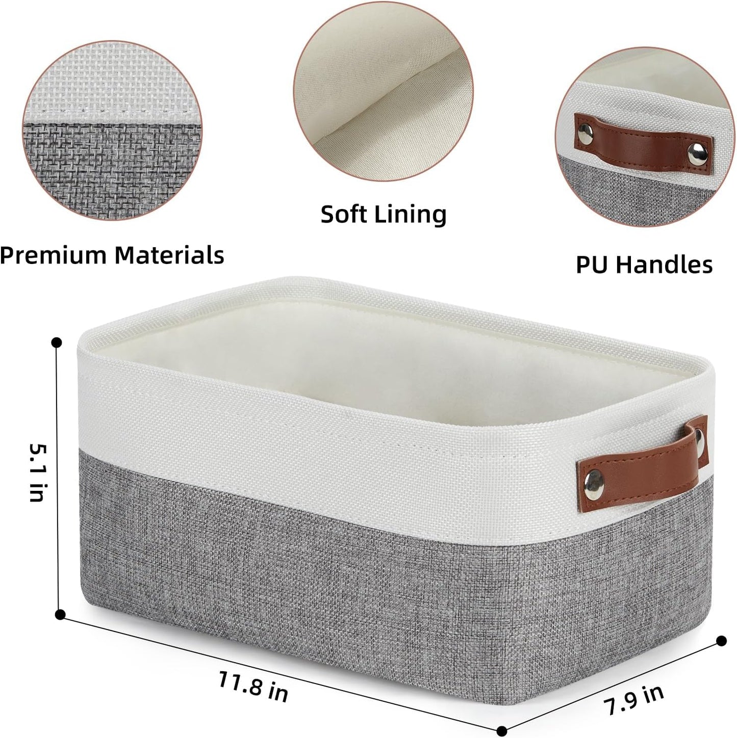 DULLEMELO Storage Baskets for Shelves, Fabric Collapsible Rectangular Storage Bins for Shelves, Closets, Nursery, Home, Office, Empty Gift Baskets (White&Teal)