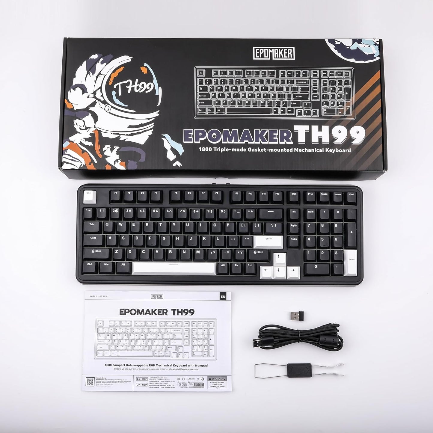 EPOMAKER TH99 Tri-Mode Wireless Mechanical Keyboard with 8000mAh Battery, Hot Swappable Custom RGB Gaming Keyboard with Numpad, Gasket Creamy for PC/Mac/Office (Blue&White)