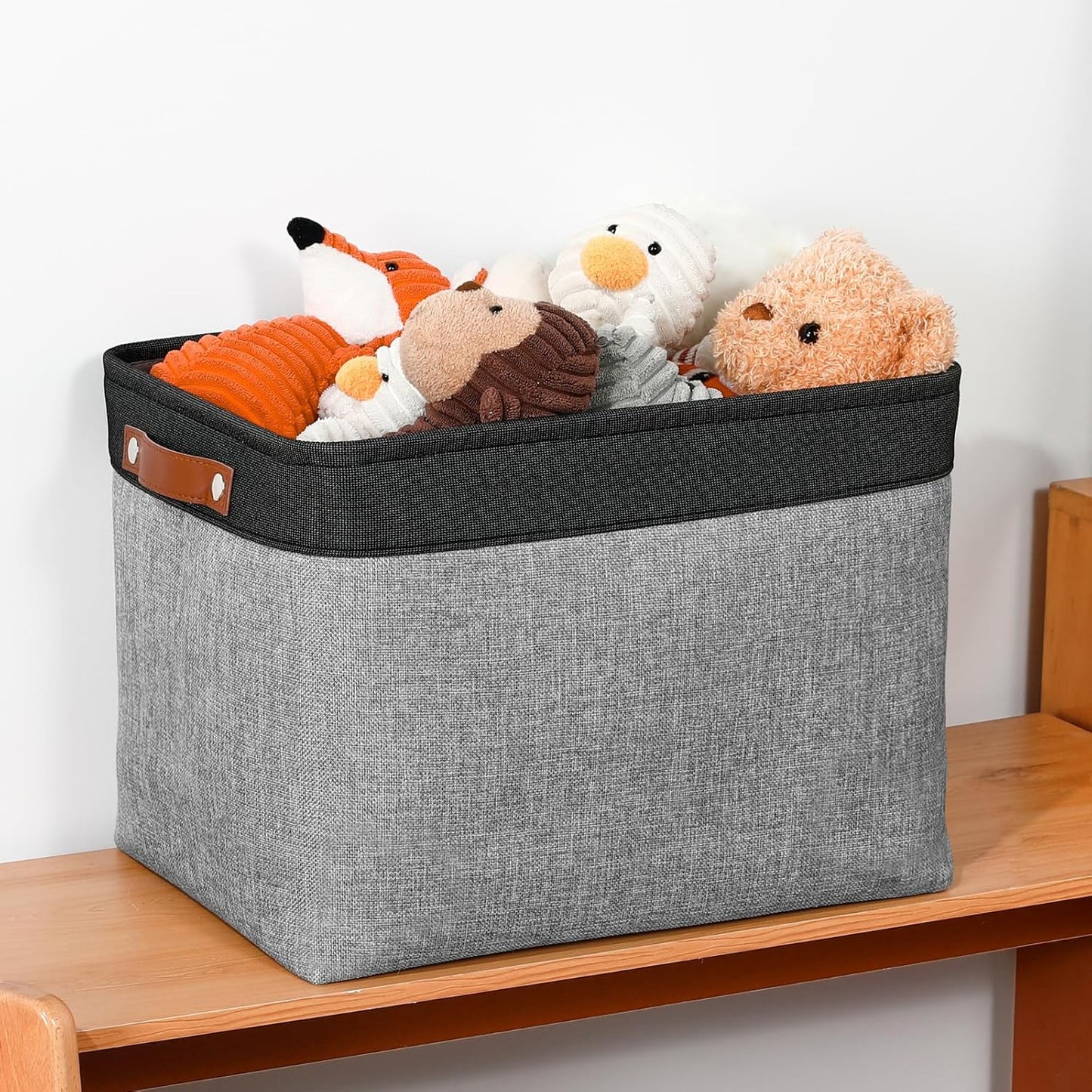 DULLEMELO Storage Baskets for Shelves, Fabric Collapsible Rectangular Storage Bins for Shelves, Closets, Nursery, Home, Office, Empty Gift Baskets (White&Teal)