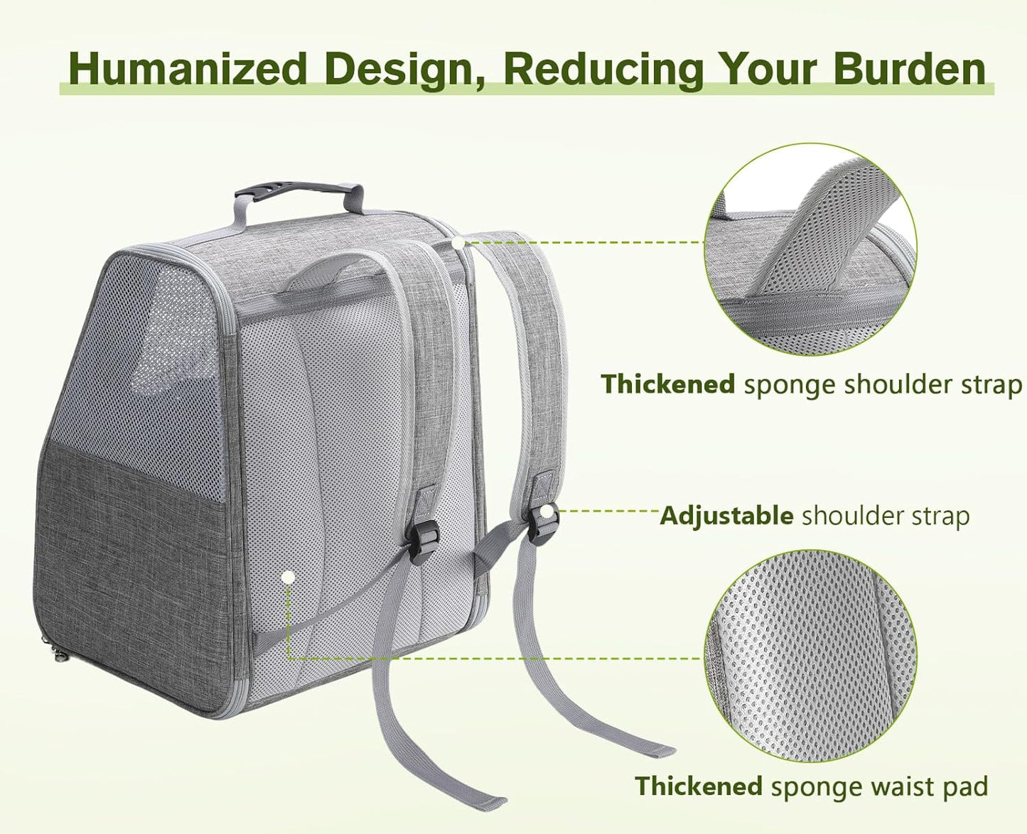 Pecute Expandable Cat Backpack Carrier, Small Dog Backpack Carrier, Pet Backpack Carriers for Cats Dogs Puppy Kitten, Cat Carriers Bag Carrying for Travel Hiking Bike Riding Walking Outdoor,Grey