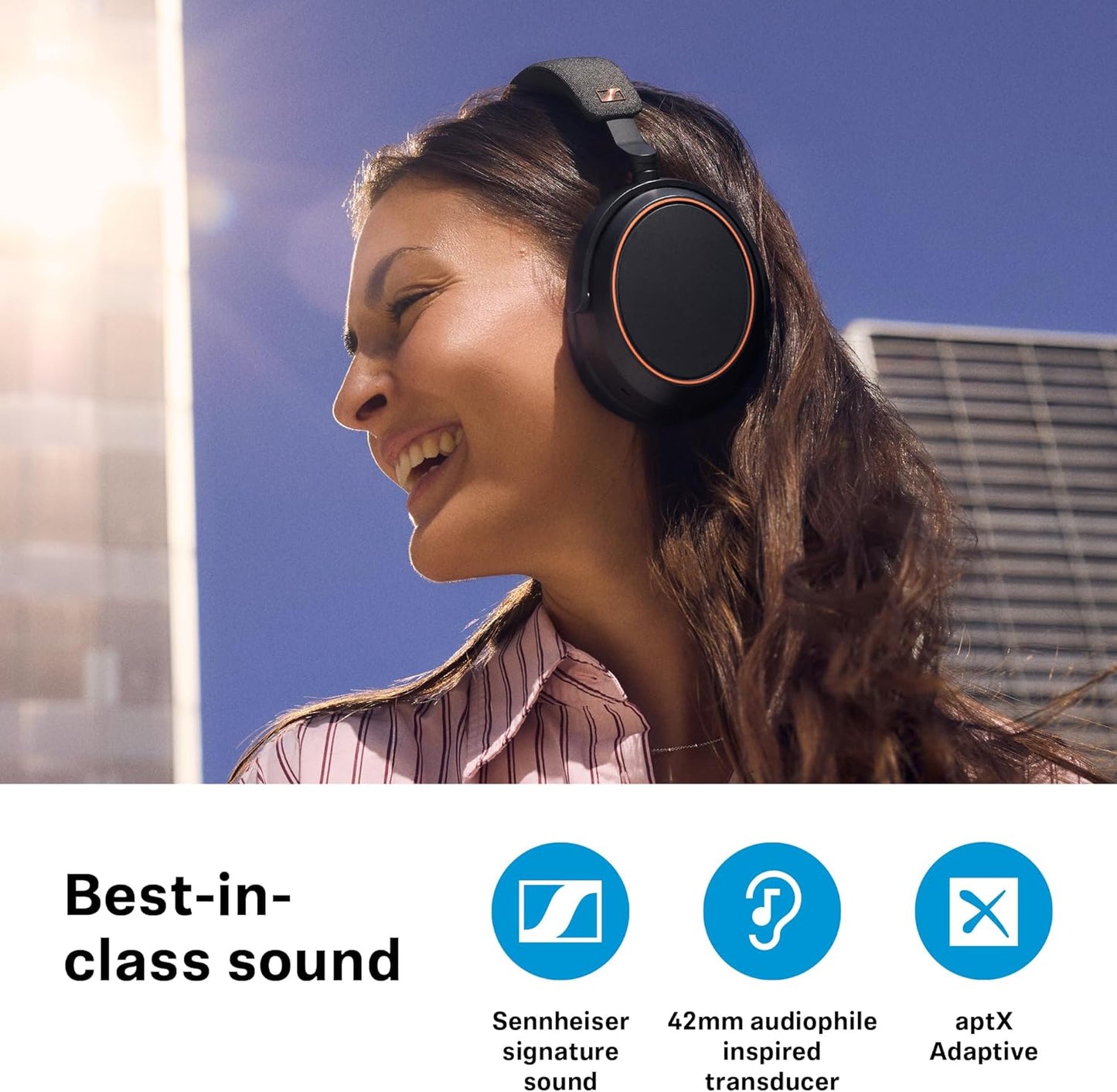 Sennheiser Momentum 4 Wireless Headphones, Bluetooth for Crystal-Clear Calls w/Adaptive Noise Cancellation, 60h Battery Life, Customizable Sound & Lightweight Folding Design, Black/Copper