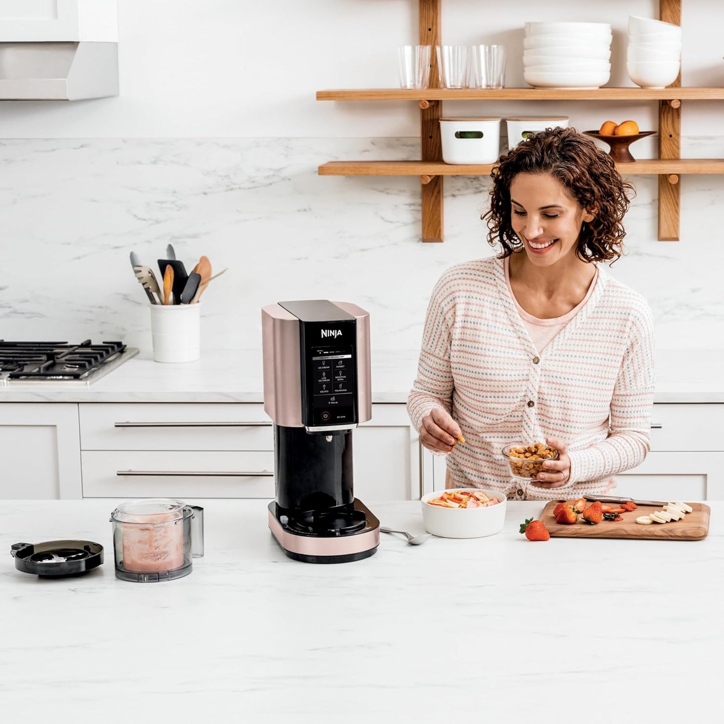 Ninja NC301 CREAMi Ice Cream Maker, for Gelato, Mix-ins, Milkshakes, Sorbet, Smoothie Bowls & More, 7 One-Touch Programs, with (2) Pint Containers & Lids, Compact Size, Perfect for Kids, Silver