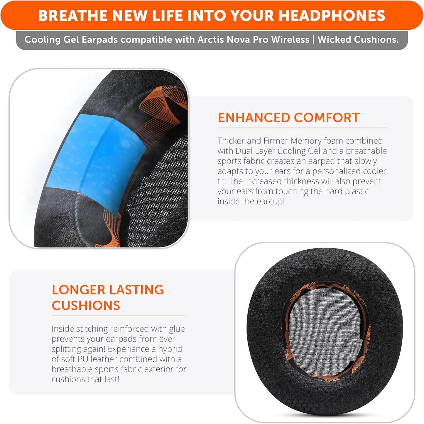 WC Freeze Nova Pro Wireless - Cooling Gel Earpads for Arctis Nova Pro Wireless ONLY (Doesn’t Fit Other Models), Made by Wicked Cushions, Improved Durability, Thickness & Sound Isolation | Black