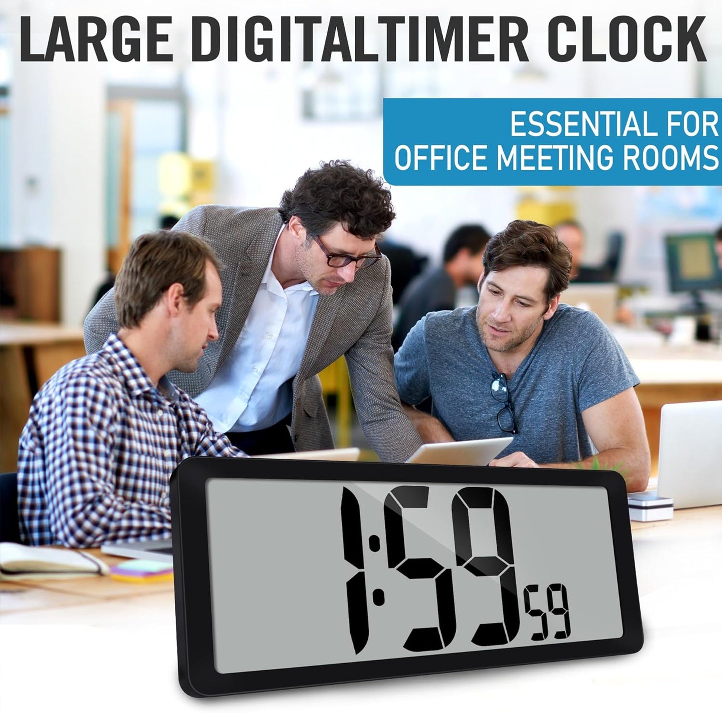 KMMKGG 15" Large Digital Wall Clock Battery Operated, Digital Clock Display with Day, Date & Temperature, Large Wall Clock for Bedroom, Livingroom, Office(4.6" Numbers)