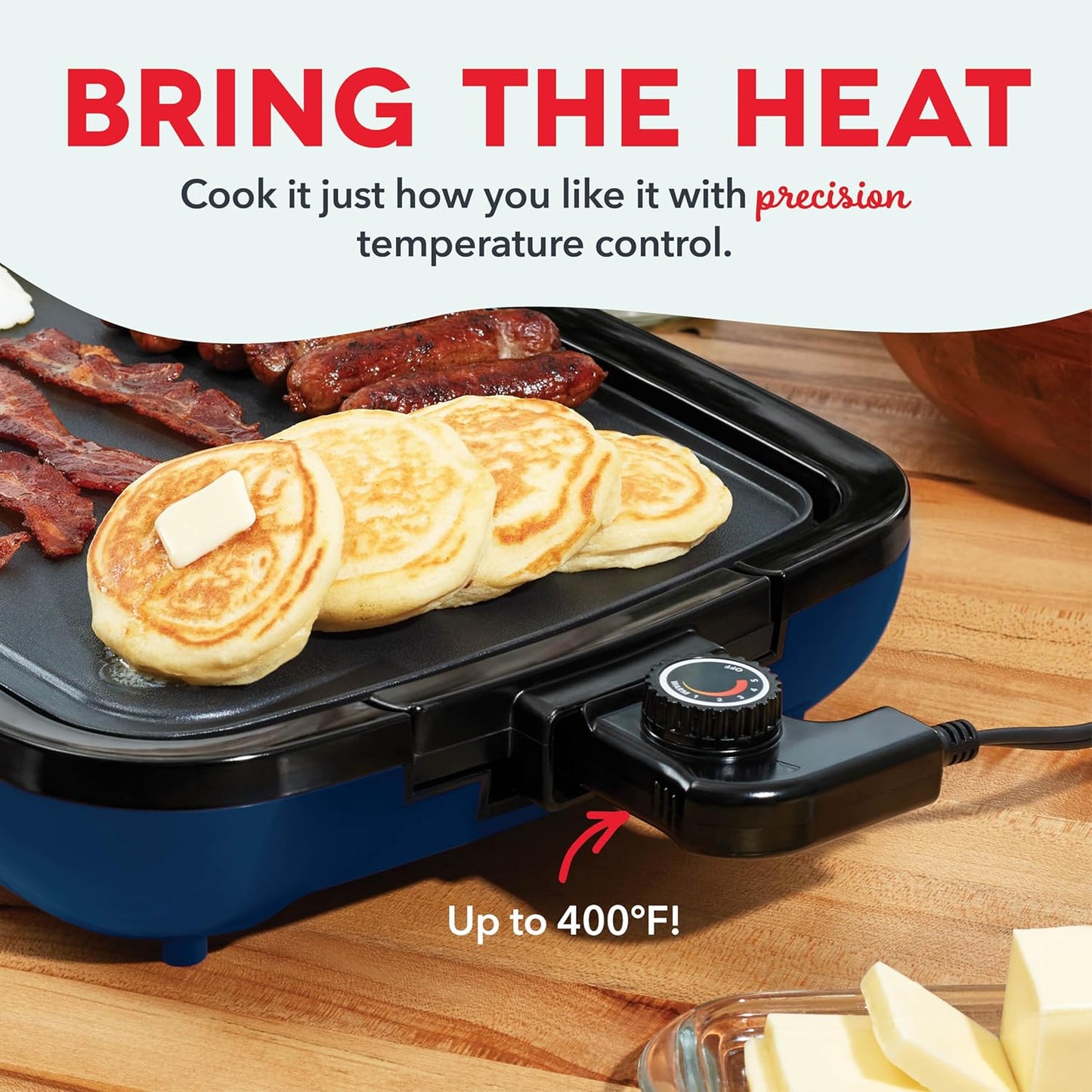 DASH Deluxe Everyday Electric Griddle with Dishwasher Safe Removable Nonstick Cooking Plate for Pancakes, Burgers, Eggs and more, Includes Drip Tray + Recipe Book, 20” x 10.5”, 1500-Watt - Red