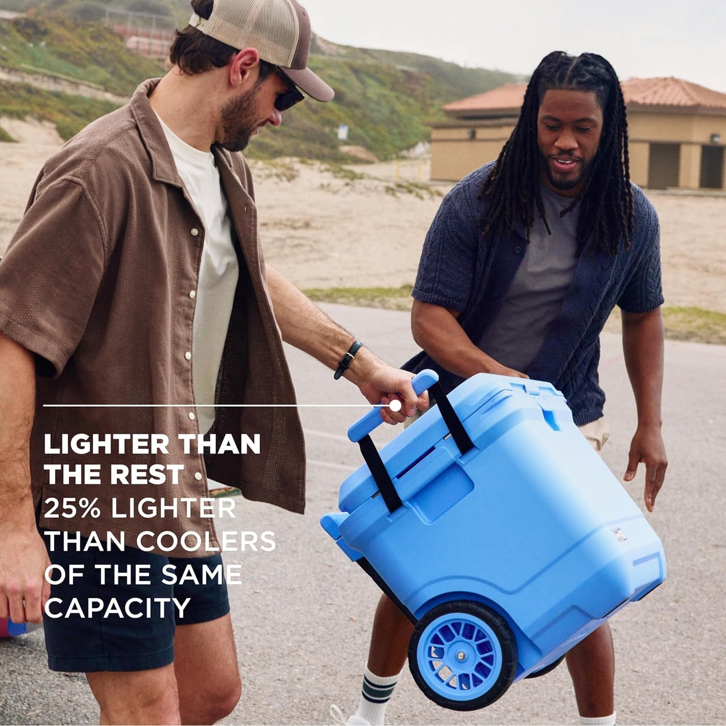 Coleman Pro Heavy-Duty Ultra-Light Premium Hard Cooler, 92/74/36-Can Capacity, Extra-Thick Insulation Keeps Ice up to 5/4/3 Days, 55-Quart Wheeled Cooler or 45/25 qt (No Wheels), Blue Sky