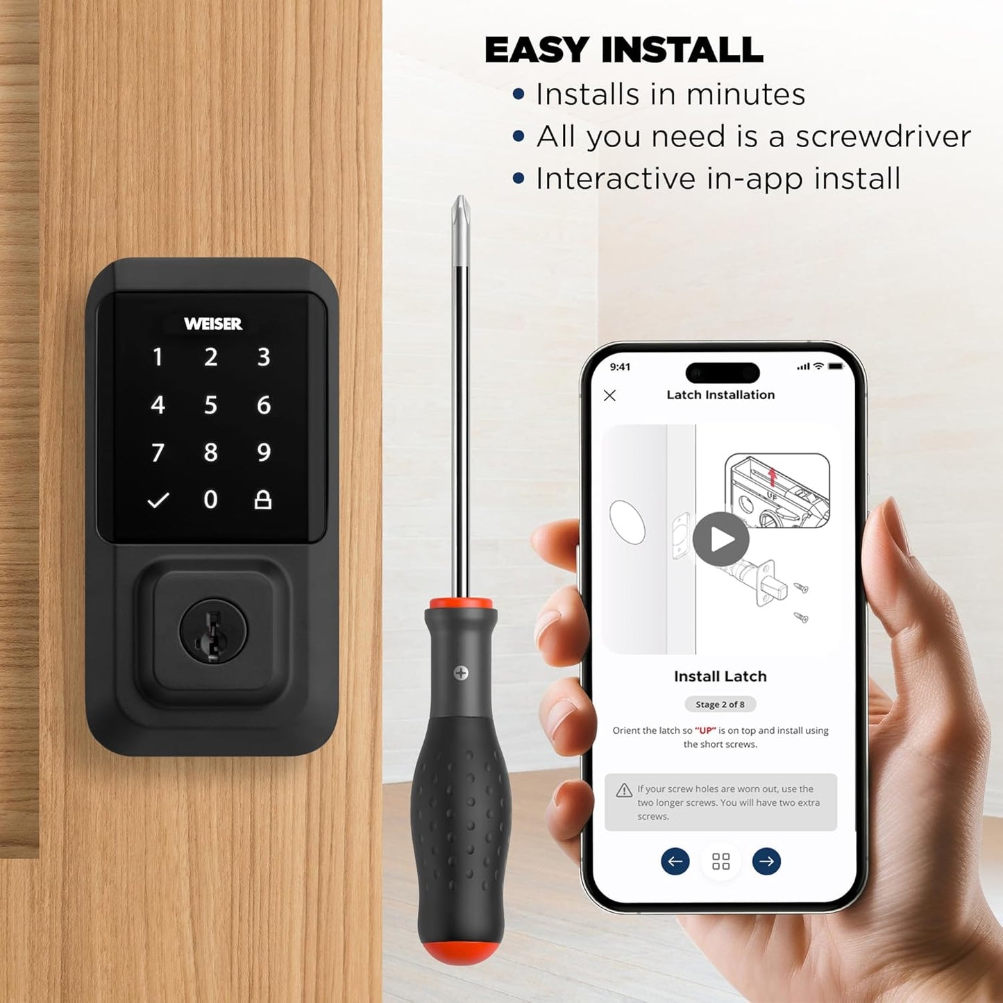 Weiser Halo Matte Black WiFi Smart Lock, Keyless Entry Door Lock, Touchscreen Keypad Door Lock, Amazon Alexa & Google Assistant/Google Home Compatible, Deadbolt Lock, Smart Locks for Entry Door