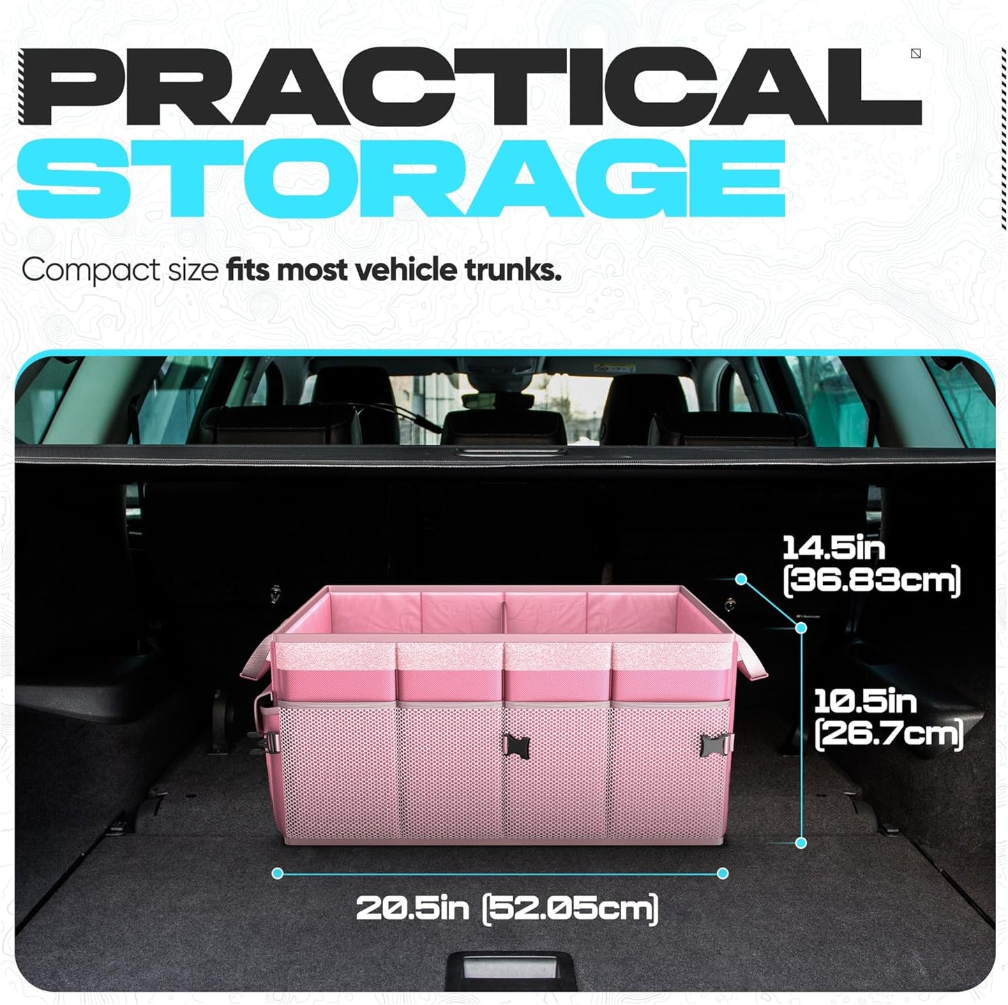FORTEM Car Trunk Organizer, Collapsible Multi Compartment Car Organizer, Foldable SUV Storage for Car Accessories for Women Men, Non Slip Bottom, Securing Straps, Soft Cover 50L (Black, Standard)