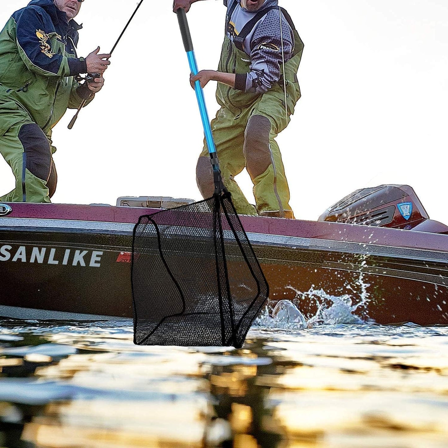 SAN LIKE Fishing Net Telescopic Landing Nets Folding Rubber Fish Net Rubber Coated Landing Net with Adjustable Sturdy Pole Handle for Saltwater Freshwater Bass Trout Fishing Easy Catch & Release