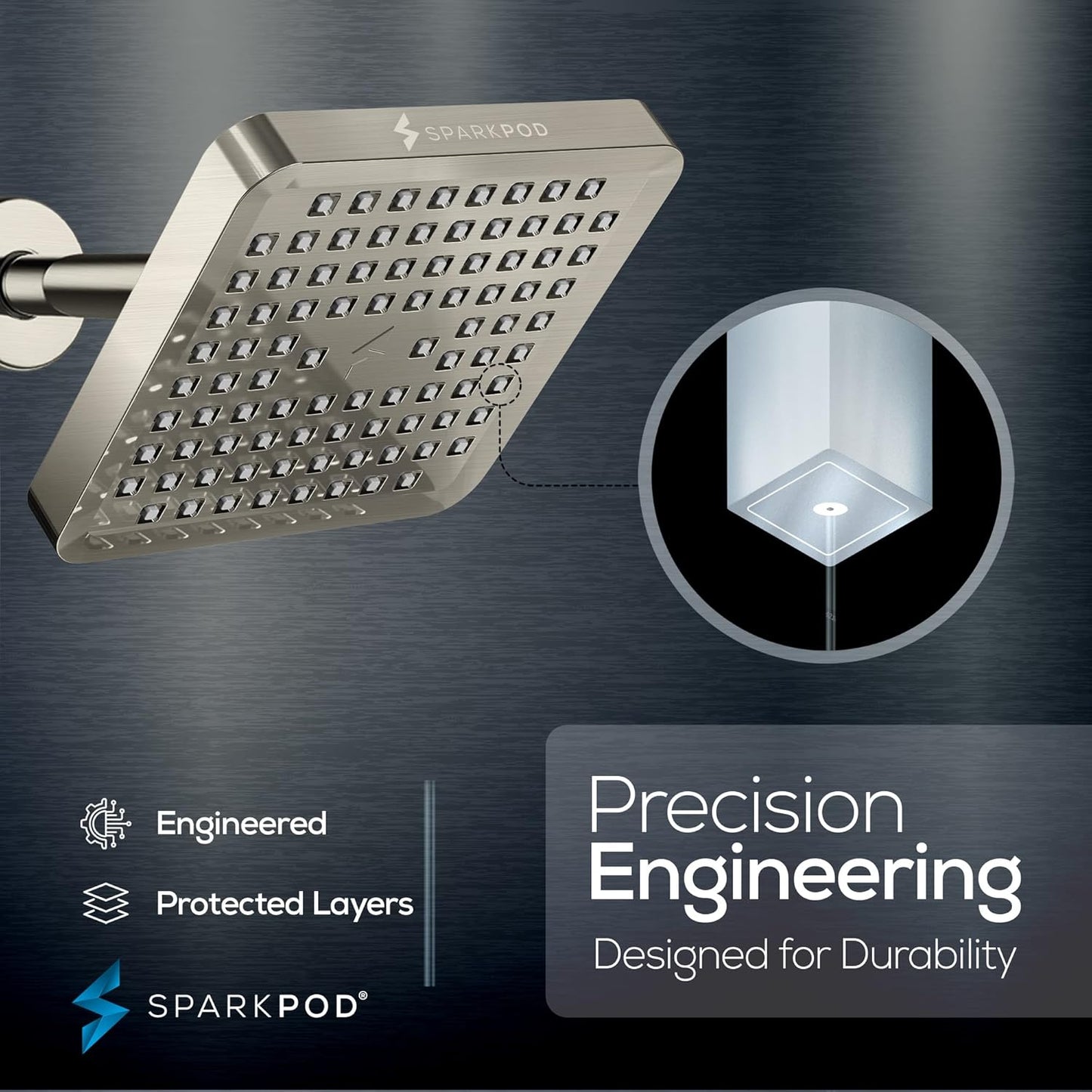 SparkPod Shower Head - High Pressure Rain - Premium Quality Luxury Design - 1-Min Install - Easy Clean Adjustable Replacement for Your Bathroom Shower Heads (Luxury Polished Chrome, 6 Inch Round)