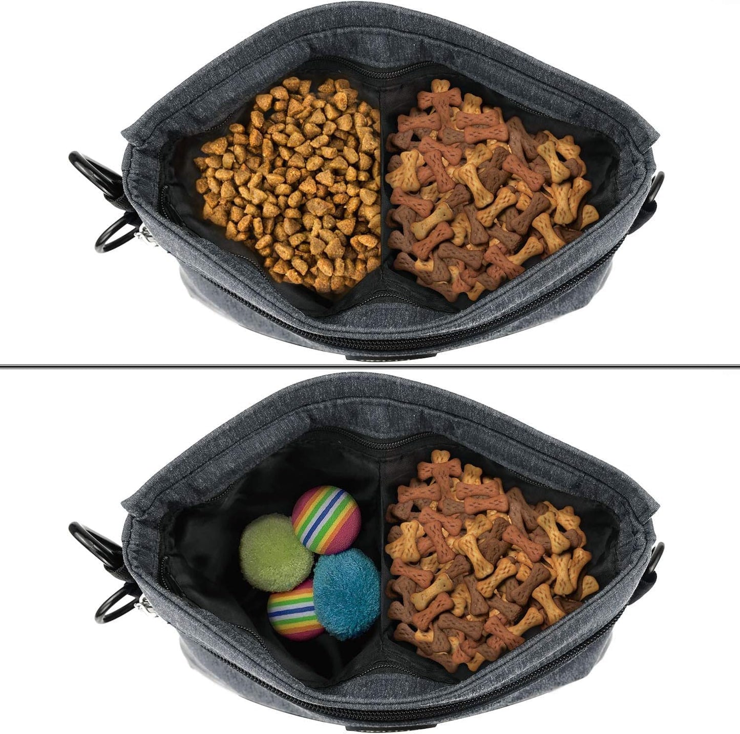 Dog Treat Pouch Bag with Magnetic Closure, 2 Zip Pockets, Dog Food Bag with Removable Inner Pocket, Padded Shoulder Strap, Perfect Food Bag for Agility Training - Including Carabiner