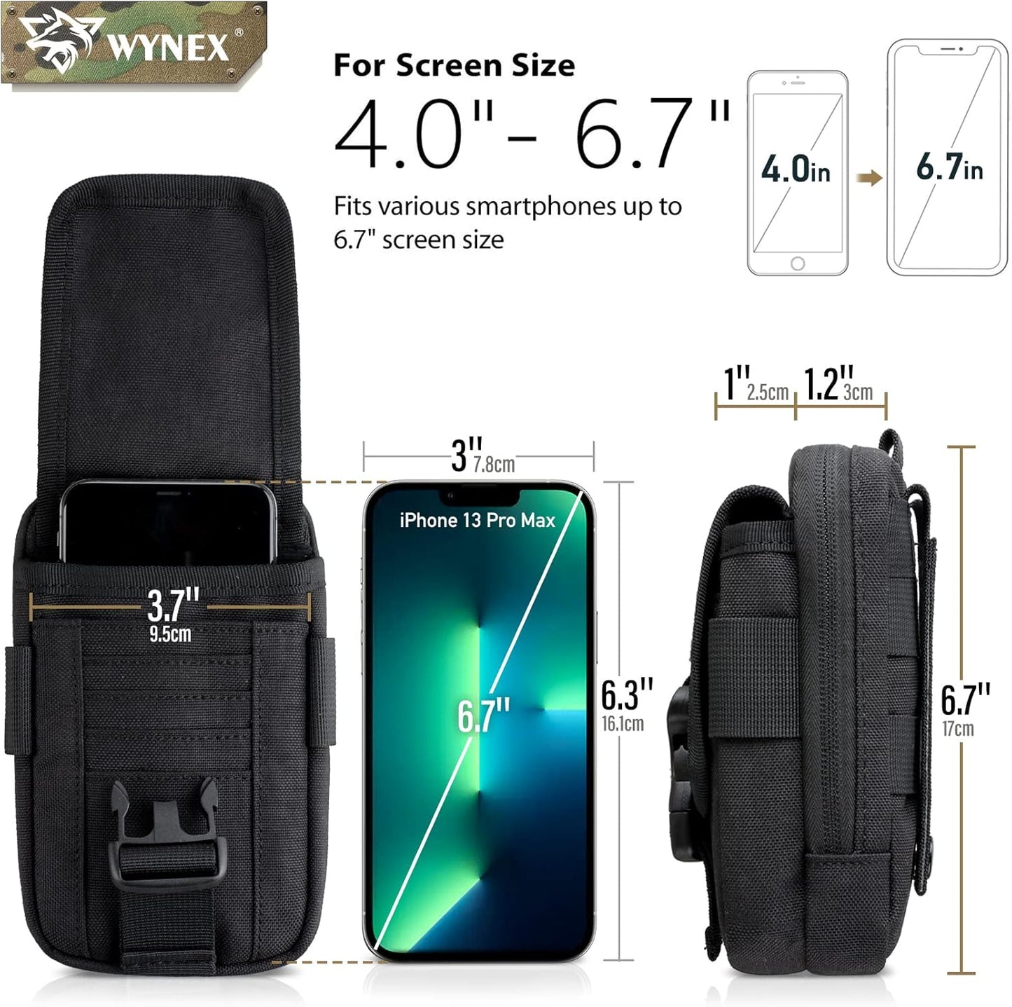 WYNEX Tactical Compass Phone Pouch, Large Molle Smartphone Holster Case Double Capacity Small Utility EDC Pouch with Compass Buckle and Carabiner