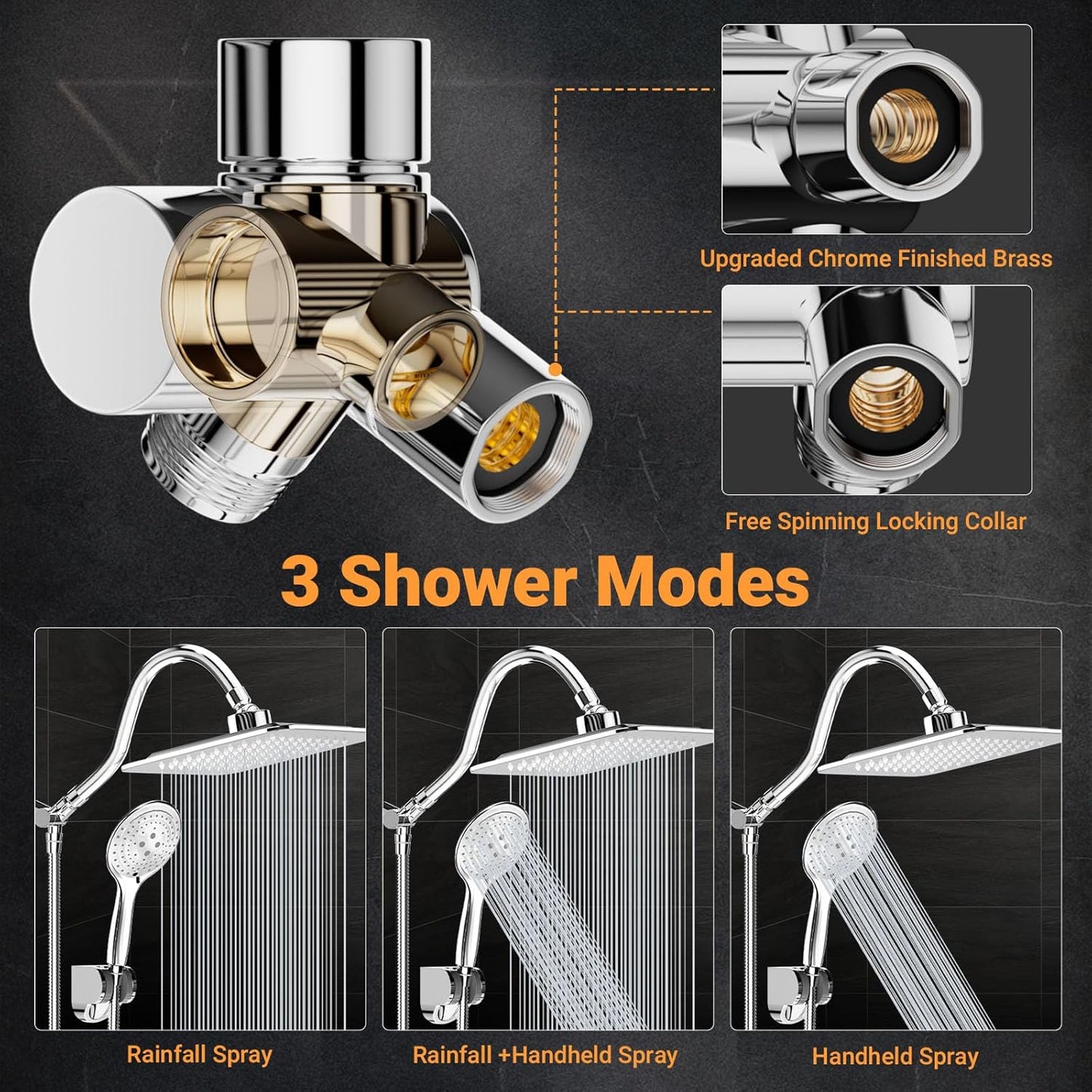 COSYLAND Rain Shower Head with Handheld - 304 Stainless Steel High Pressure 8 inch Square Rainfall Showerhead Combo with 5 Spray Mode 11 inch Extension Adjustable Arm & 60 inch Hose - Chrome
