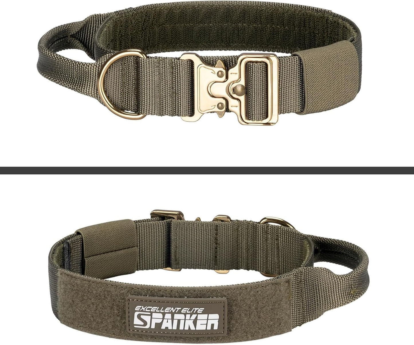 EXCELLENT ELITE SPANKER Tactical Dog Collar Nylon Adjustable K9 Collar Military Dog Collar Heavy Duty Metal Buckle with Handle(Coyote Brown-XL)