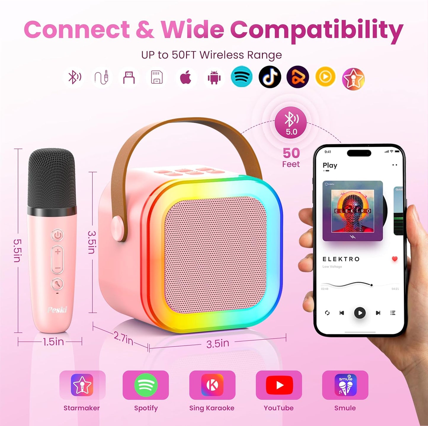Karaoke Machine for Kids Adults, Portable Bluetooth Mini Karaoke Microphone Singing Speaker Karaoke Player with 2 Wireless Mic Toys for All Smartphones,Birthday, Family,Home Party (Purple)