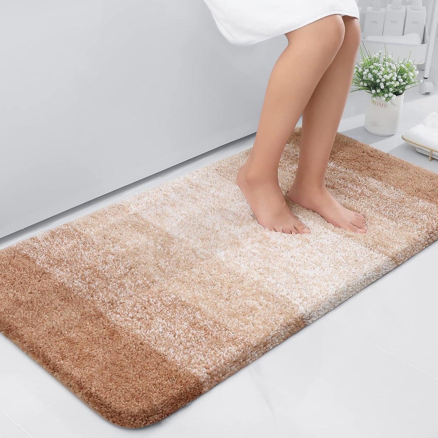 OLANLY Luxury Microfiber Bath Mat, Extra Soft and Absorbent Bathroom Mat, Non-Slip Plush Shaggy Bathroom Rug, Machine Wash Dry, Bath Rugs for Bathroom Floor, Tub and Shower, 16x24, Grey