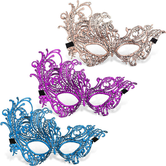 Jovitec Multicolored Masquerade Masks Lace Masks Venetian Masks Halloween Mari Grass Party Mask (10 Pieces) - PuriLite