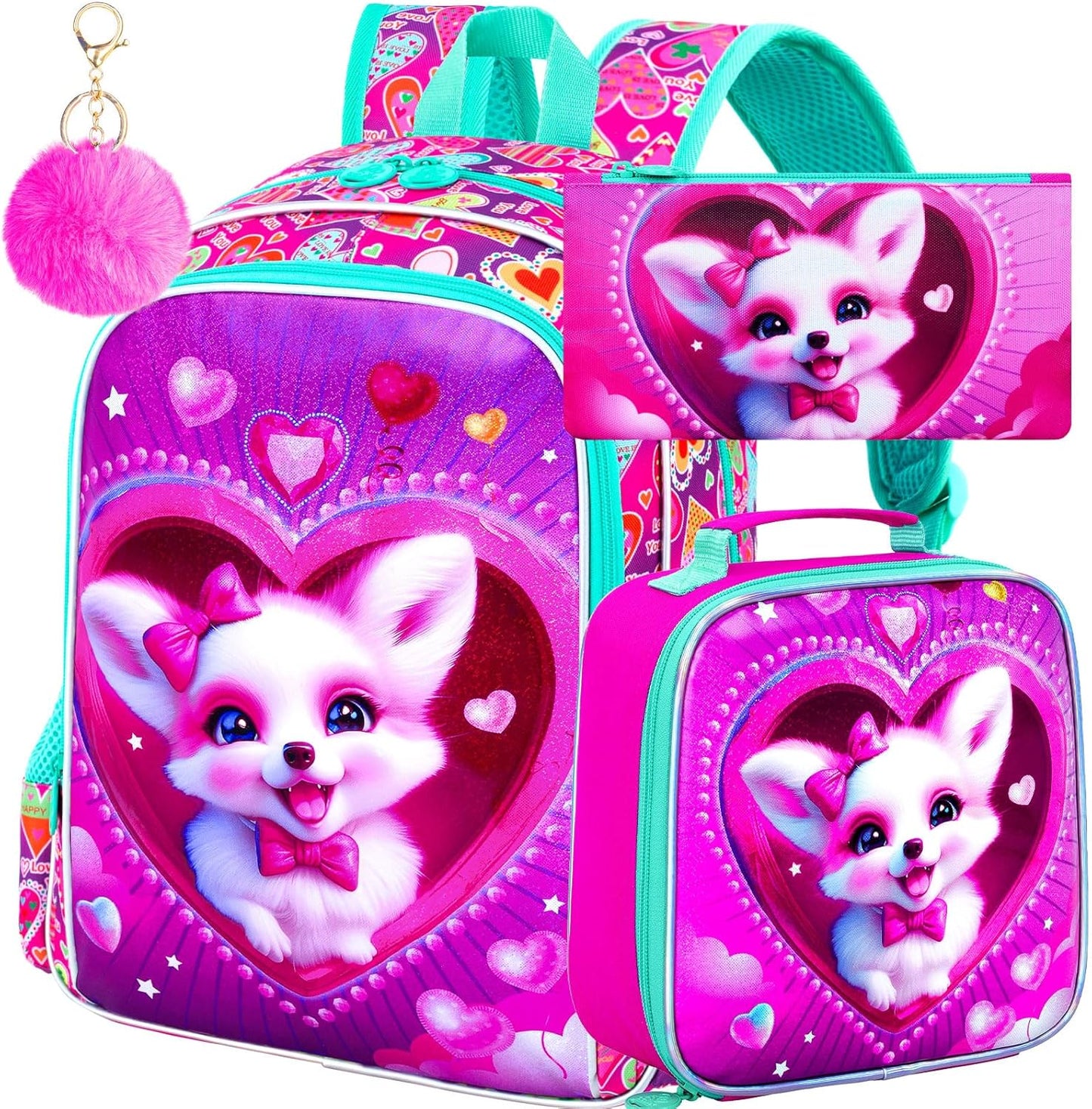 3pcs Backpack for Boys and Girls, 16” Kids Kindergarten Bookbag with Lunch Box, Cute Elementary Backpacks for Boy Girl