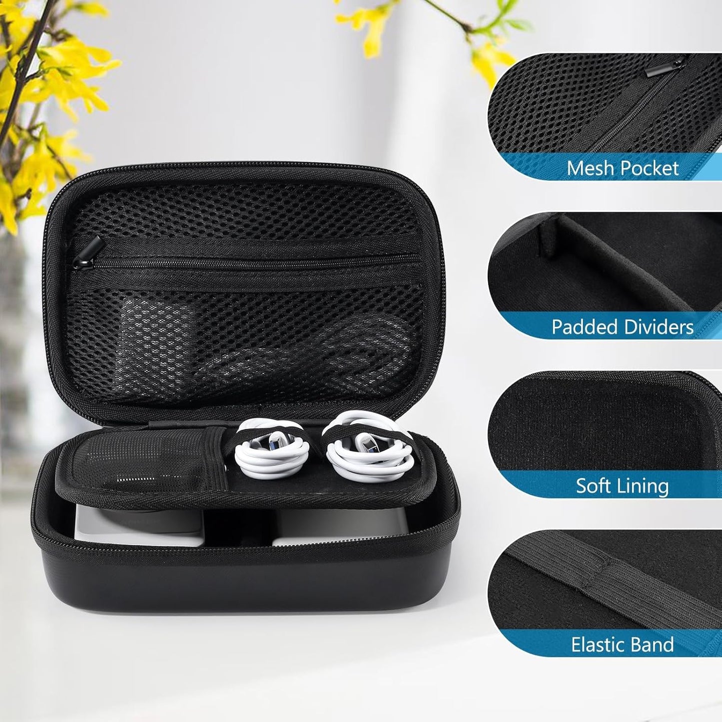 ProCase Hard Travel Electronic Organizer Case for MacBook Power Adapter Chargers Cables Power Bank Apple Magic Mouse Apple Pencil USB Flash Disk SD Card Small Portable Accessories Bag -L, Black