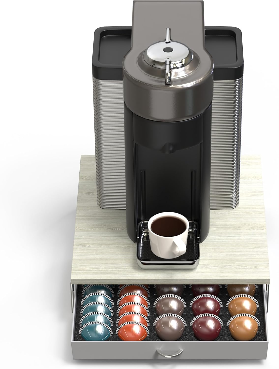 DecoBrothers Vertuo Pod Holder VertuoLine Drawer Storage for Nespresso Coffee Capsules, Crystal Tempered Glass, White